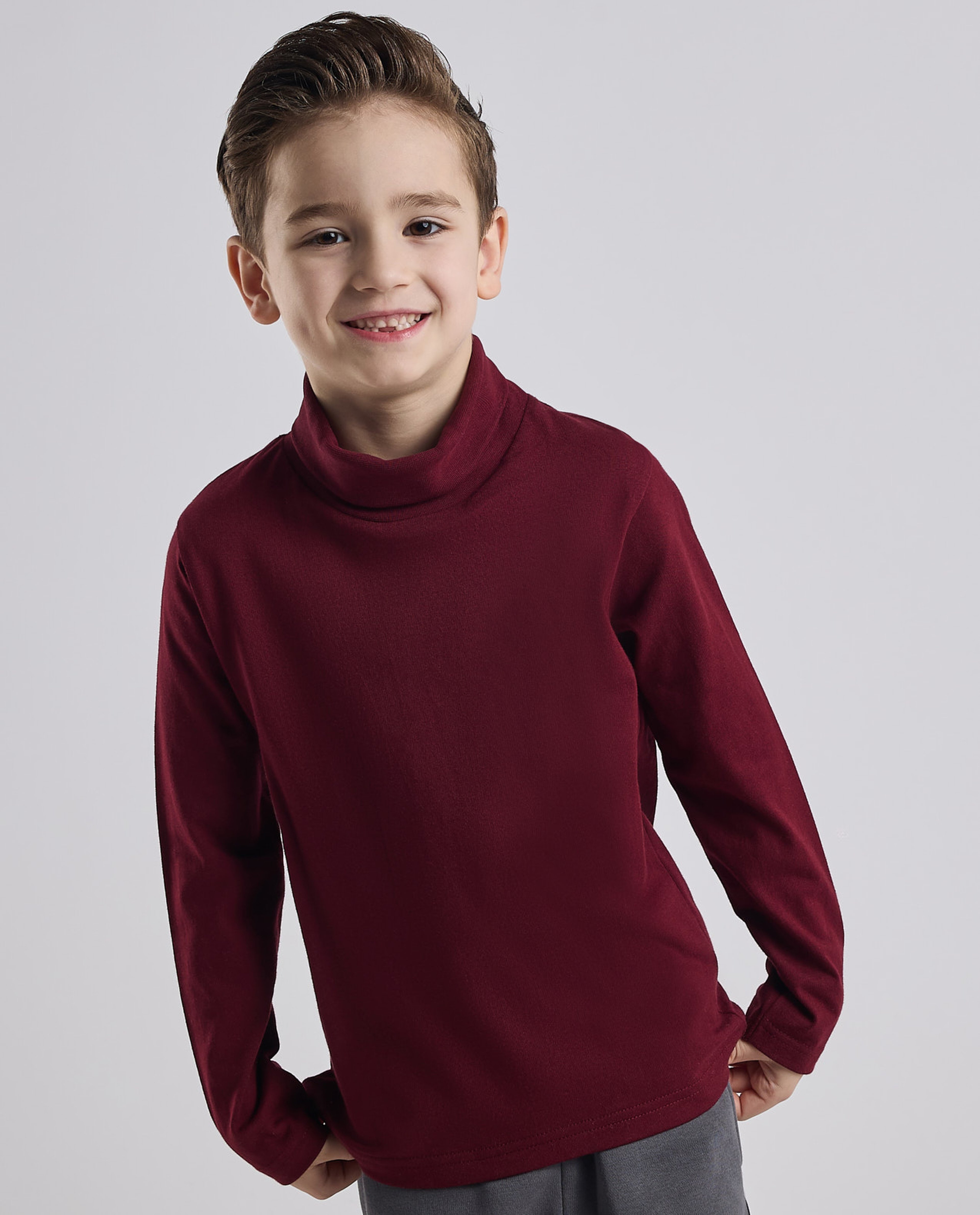 Solid T-Shirt with Turtleneck and Long Sleeves