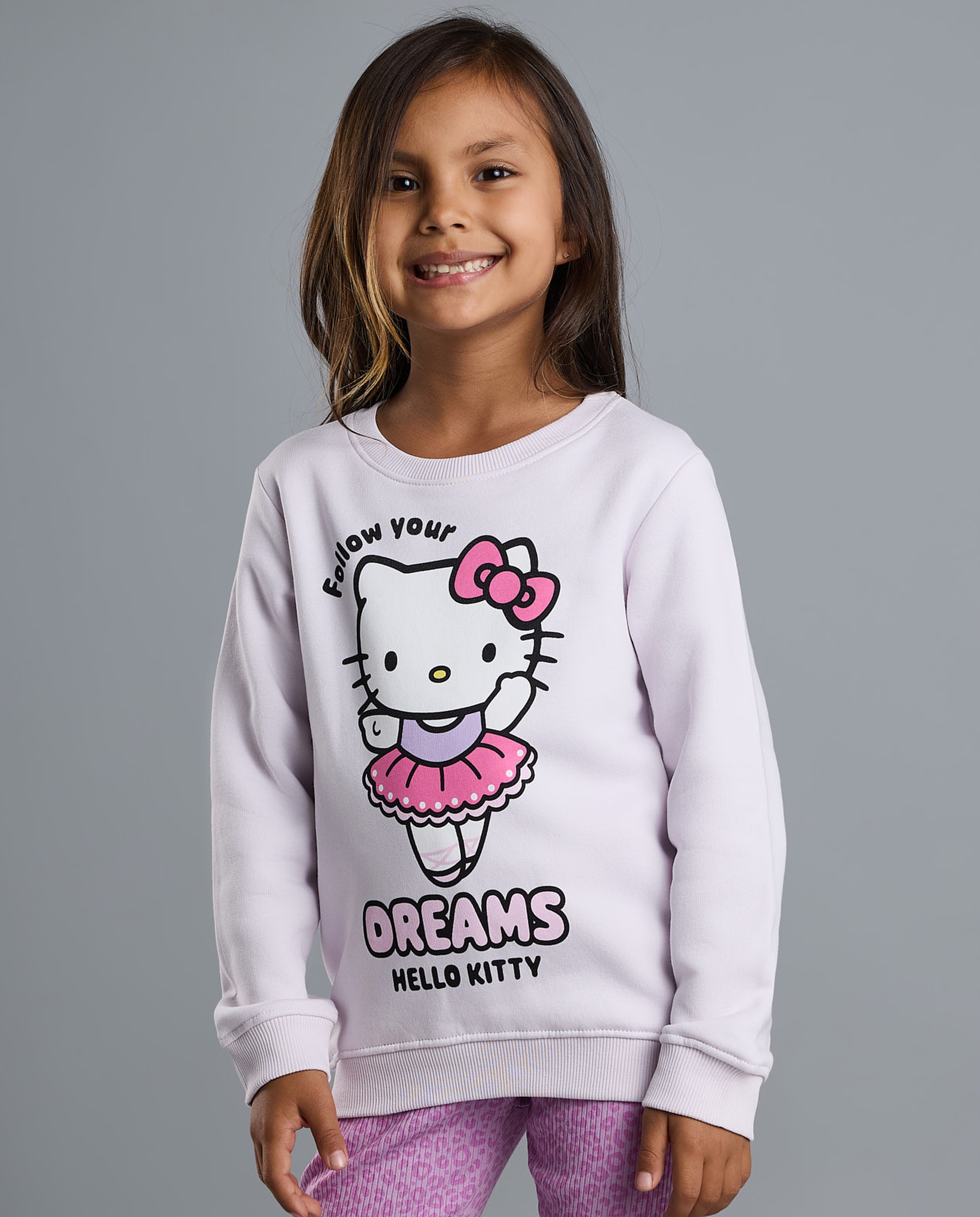 Hello Kitty Sweatshirt with Crew Neck and Long Sleeves