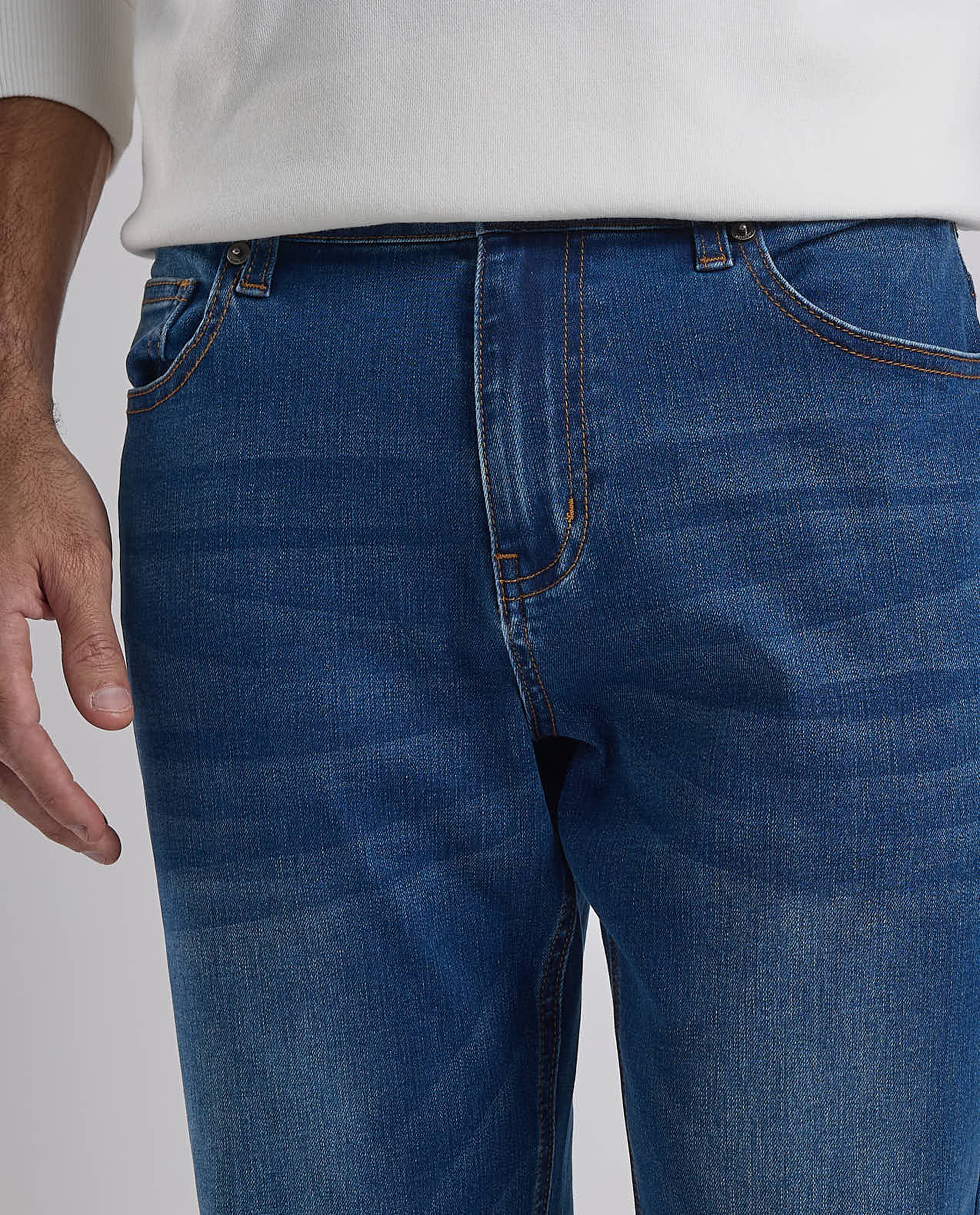 Faded Regular Fit Jeans with Button Closure