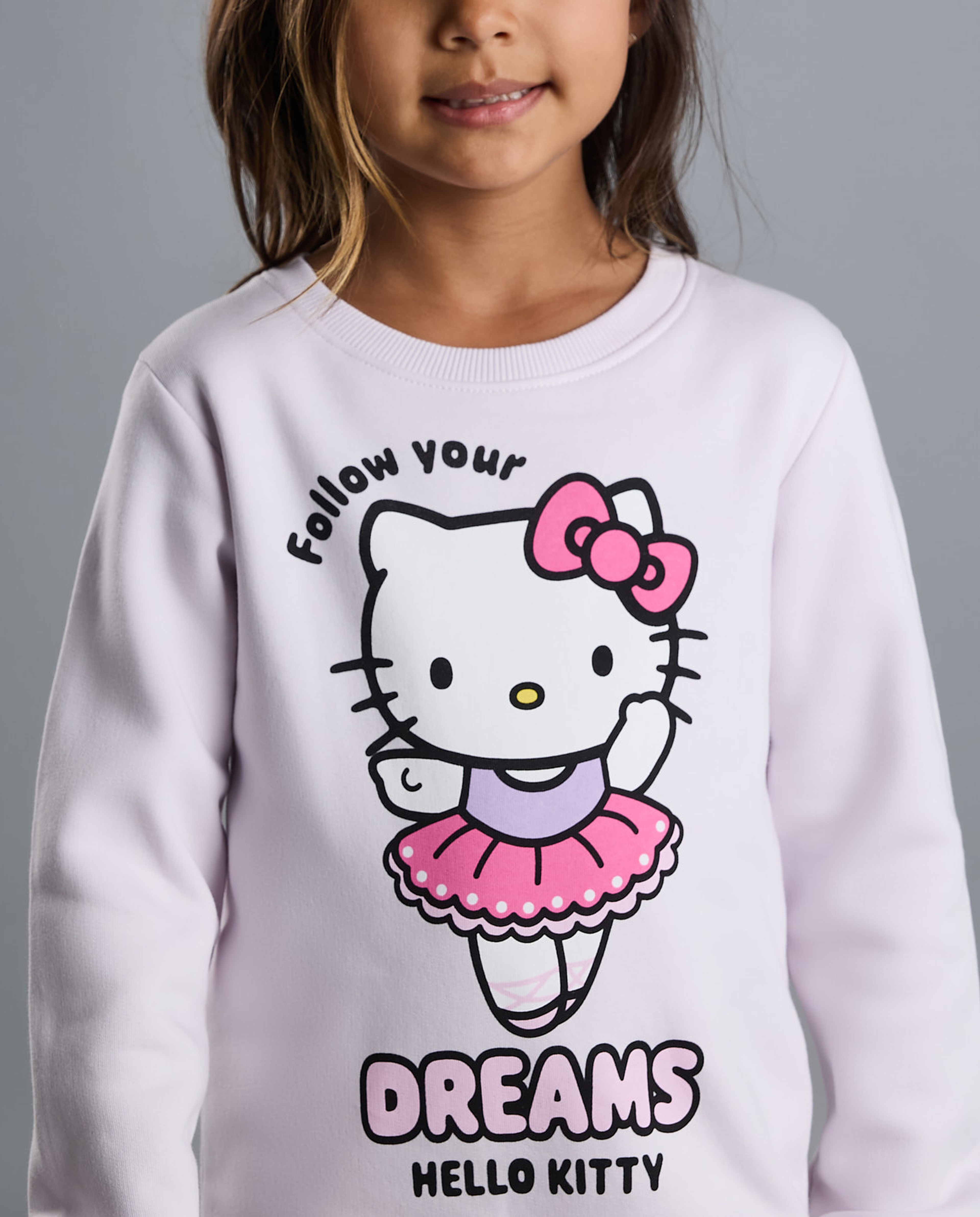 Hello Kitty Sweatshirt with Crew Neck and Long Sleeves