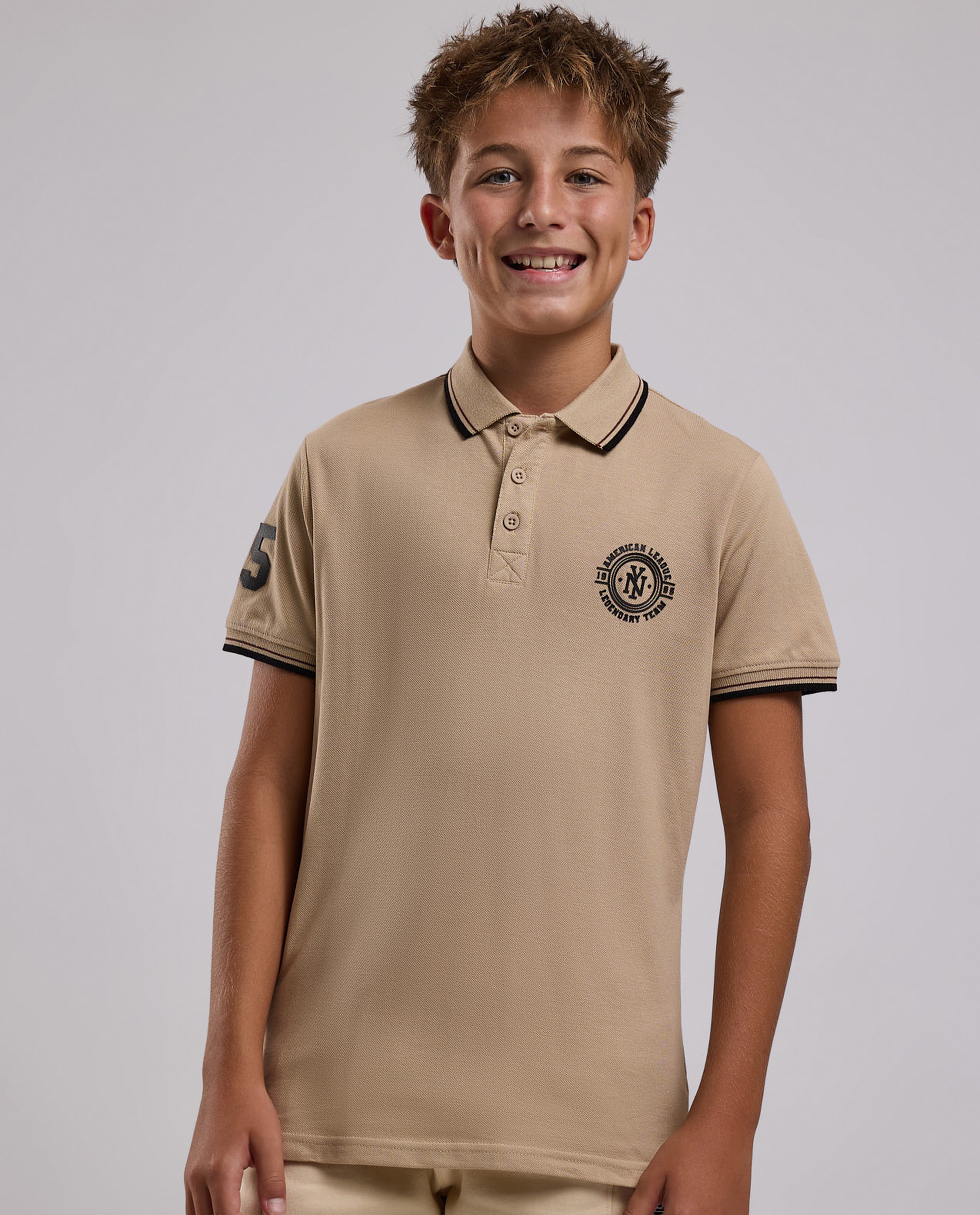 Print Detail Polo T-Shirt with Short Sleeves