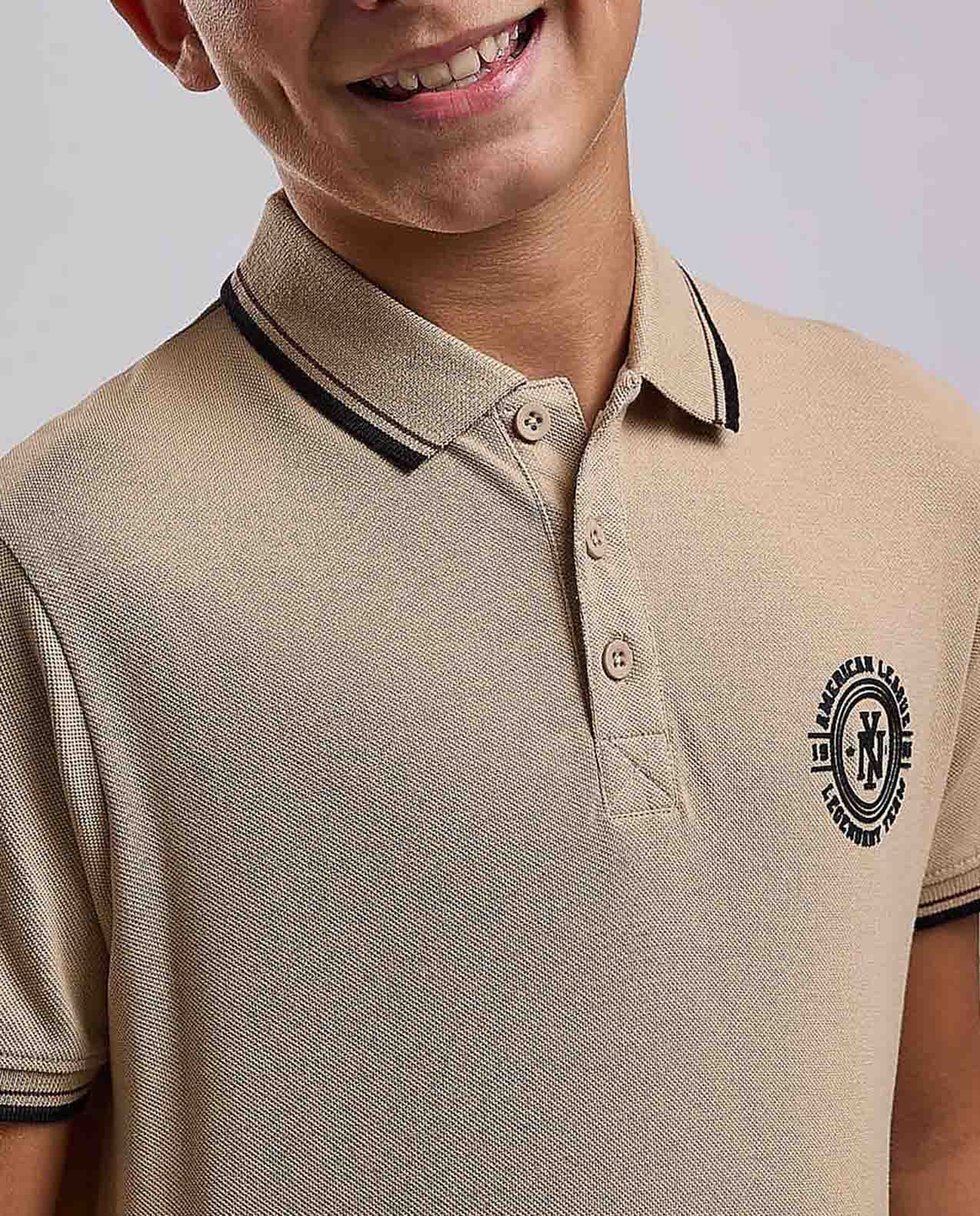 Print Detail Polo T-Shirt with Short Sleeves