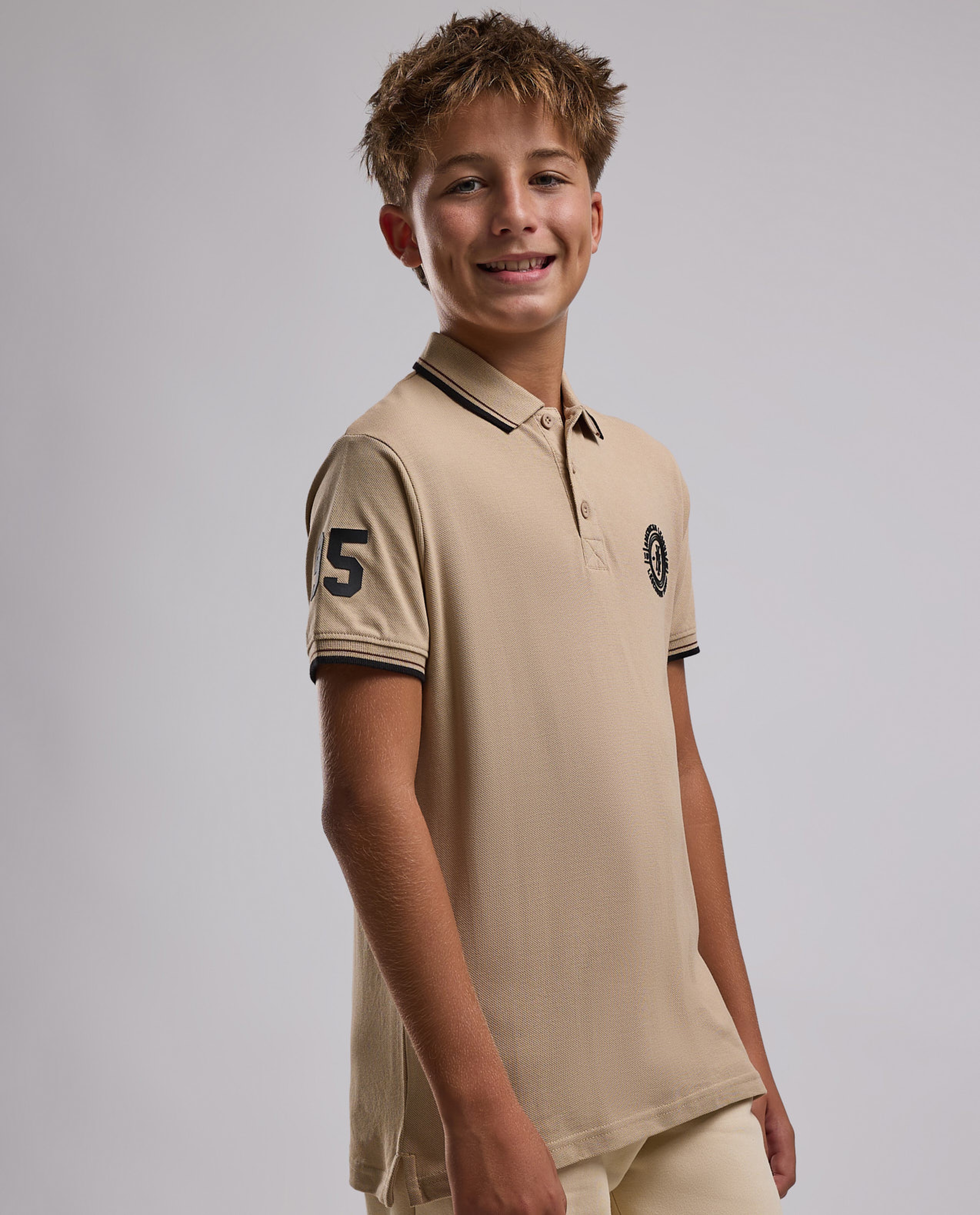 Print Detail Polo T-Shirt with Short Sleeves