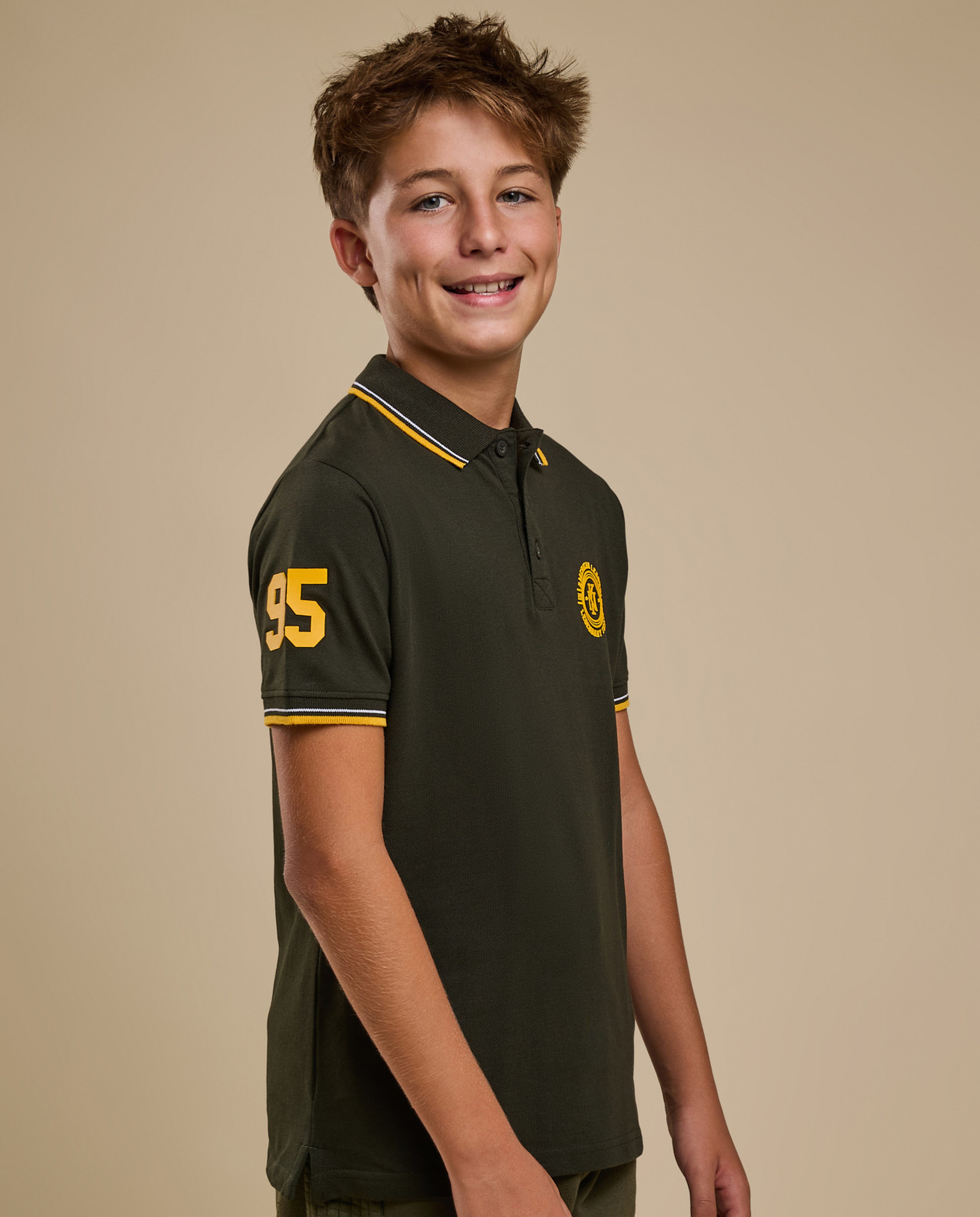 Print Detail Polo T-Shirt with Short Sleeves