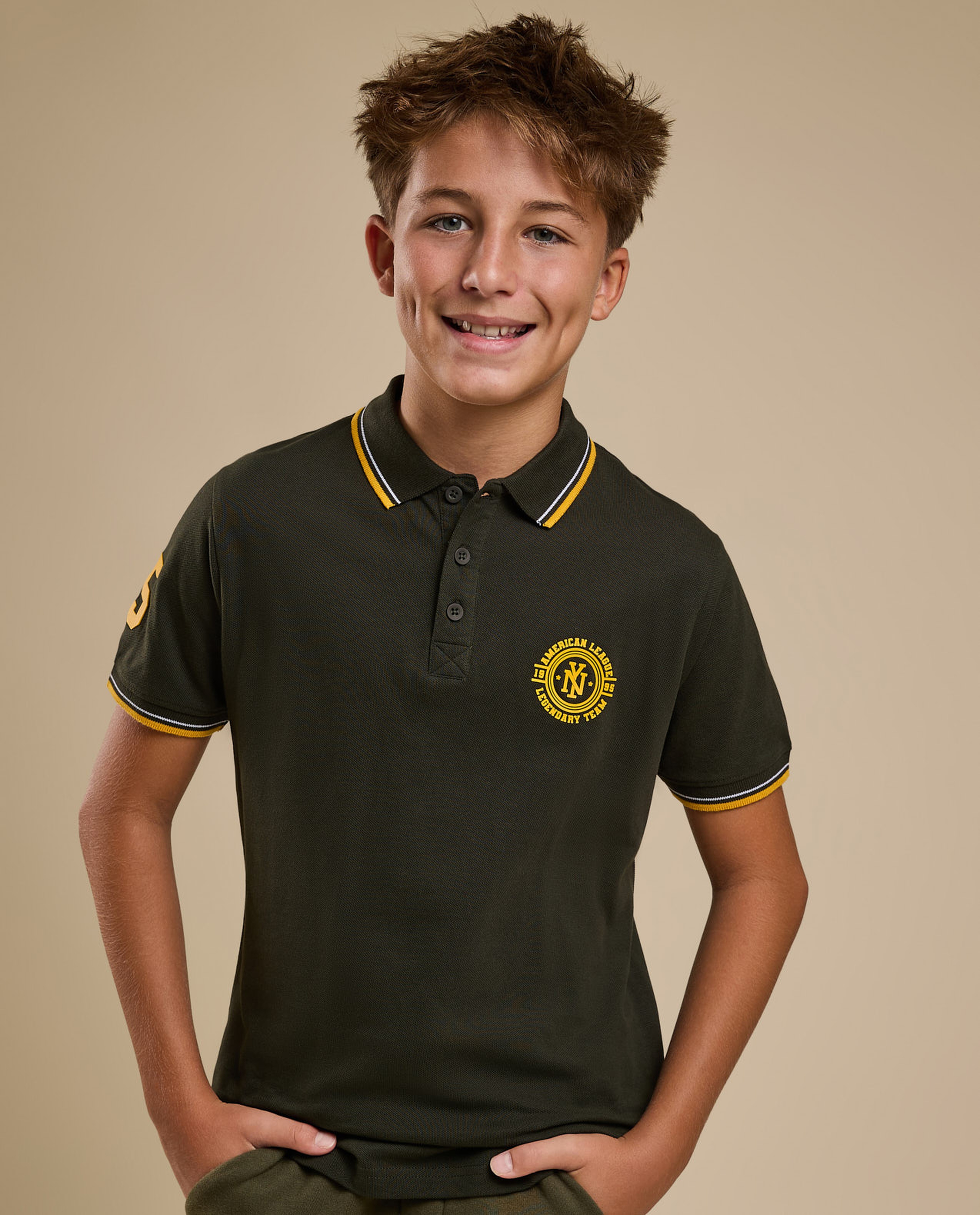 Print Detail Polo T-Shirt with Short Sleeves