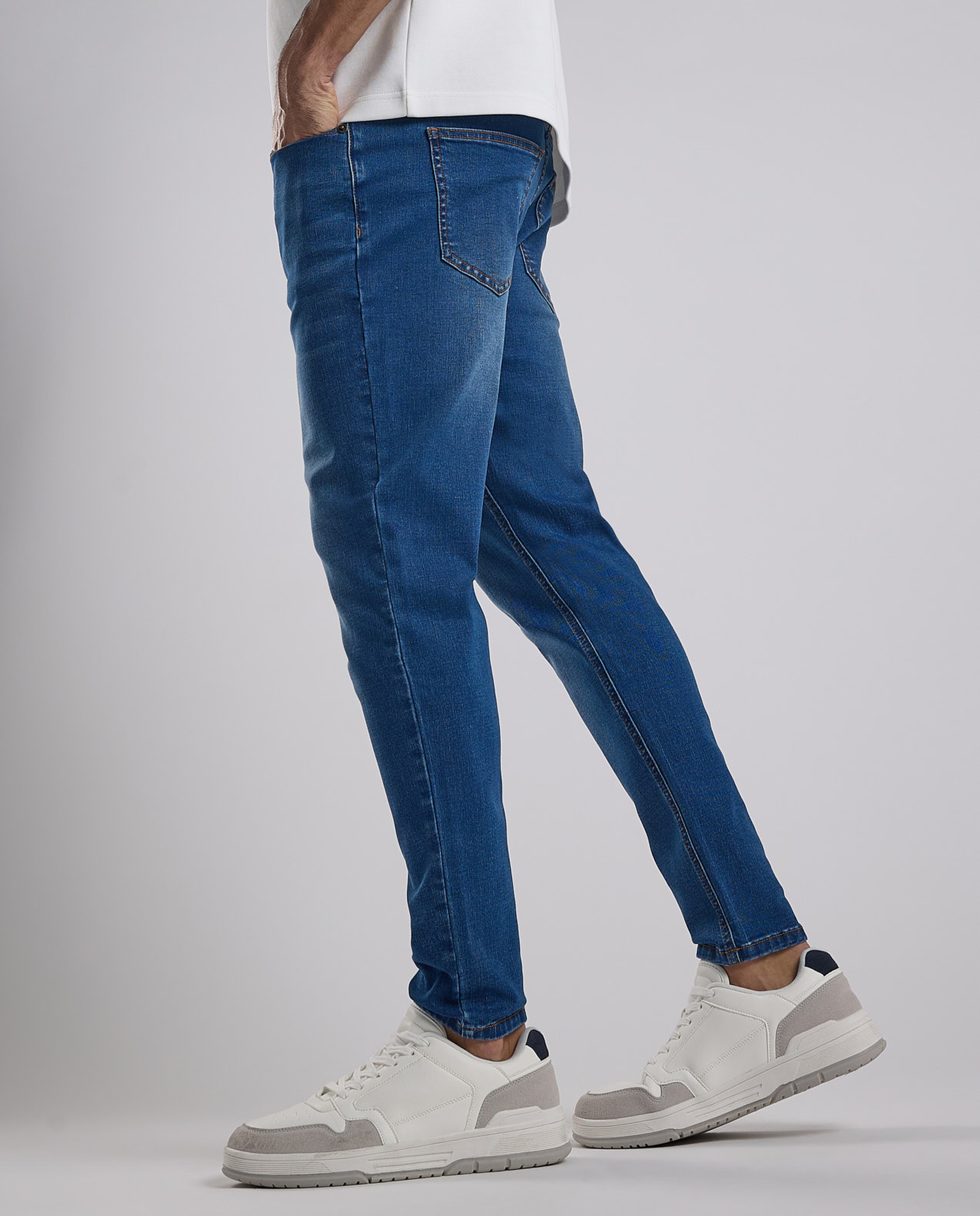 Faded Regular Fit Jeans with Button Closure