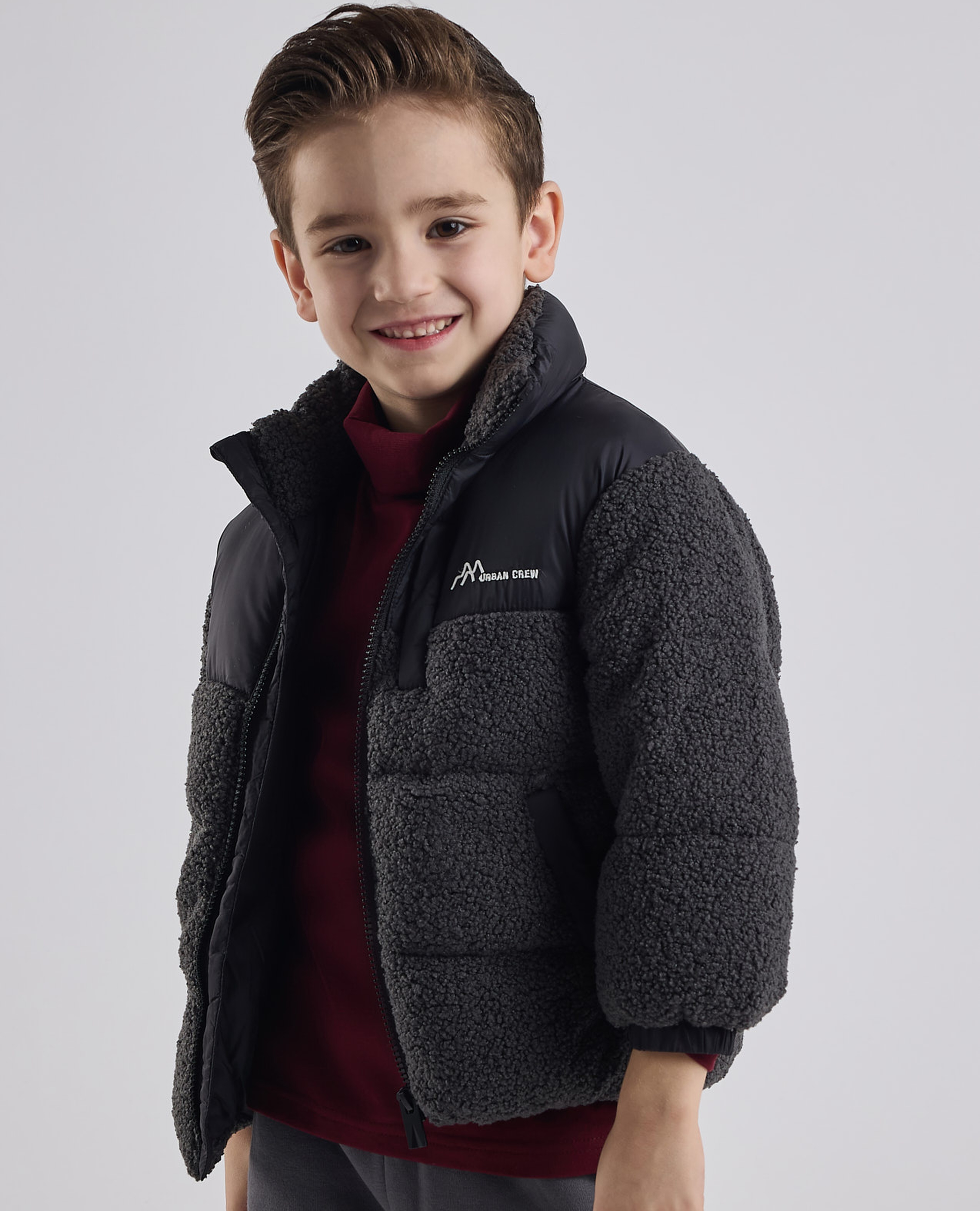 Sherpa Puffer Jacket with Zipper Closure