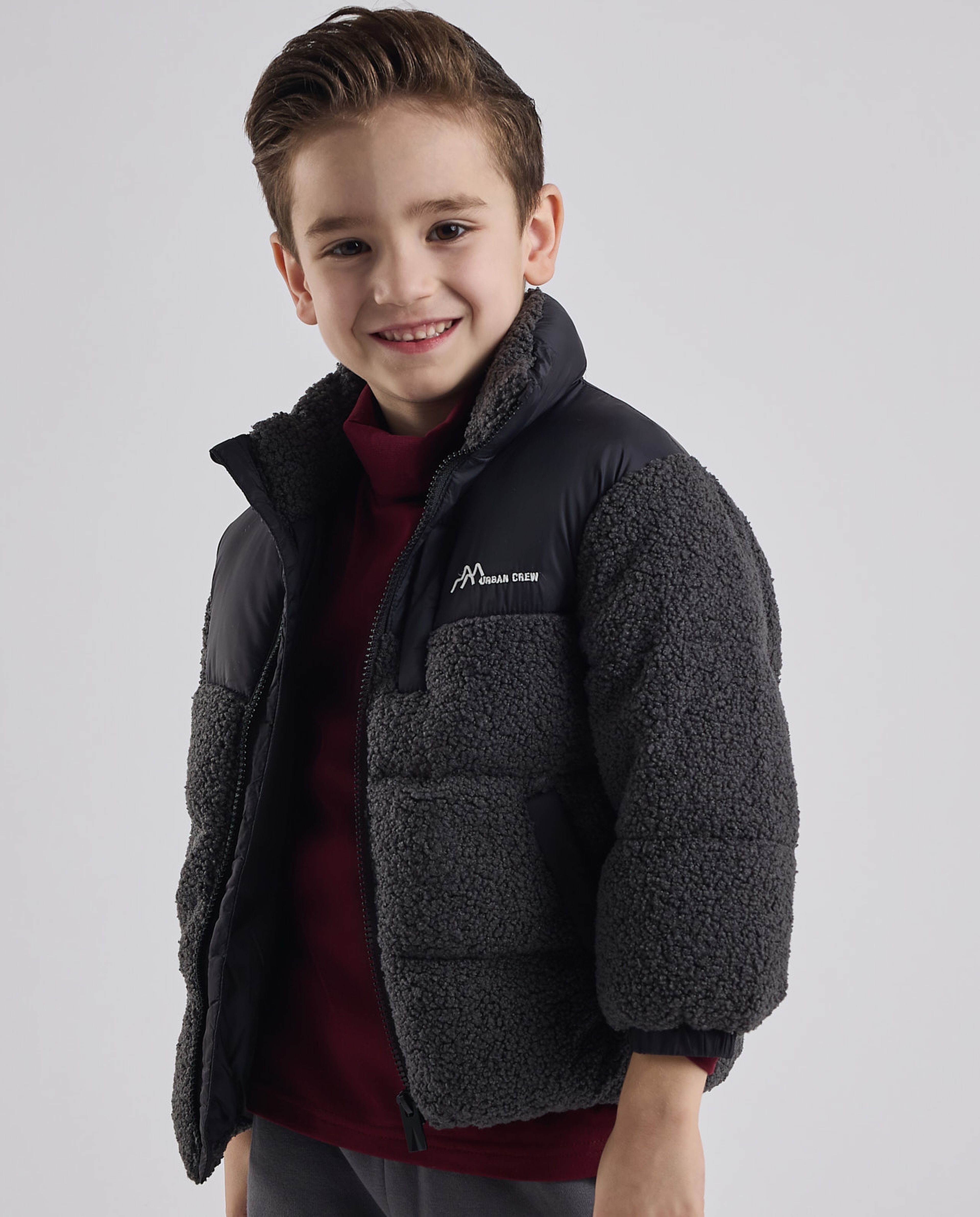 Sherpa Puffer Jacket with Zipper Closure