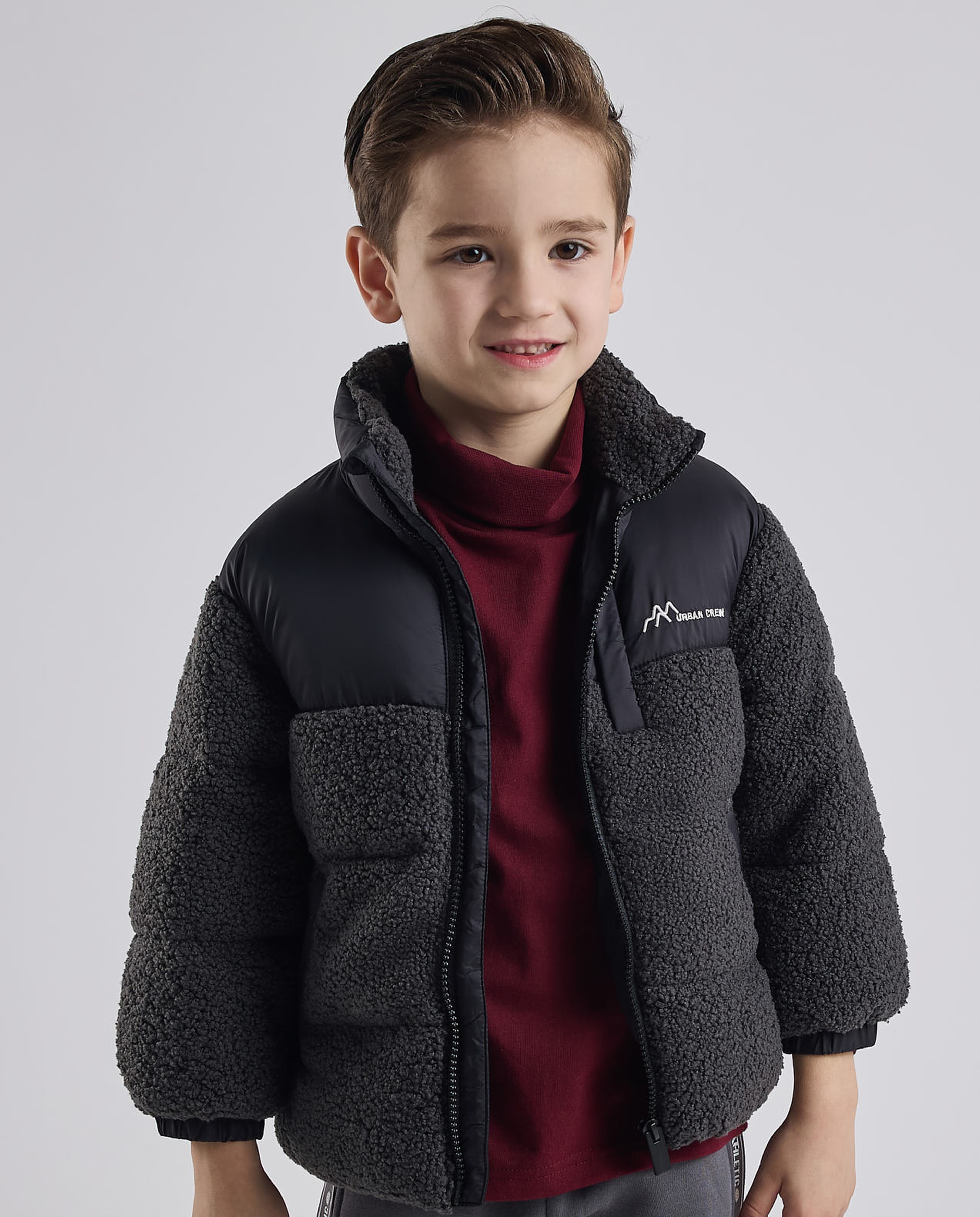 Sherpa Puffer Jacket with Zipper Closure