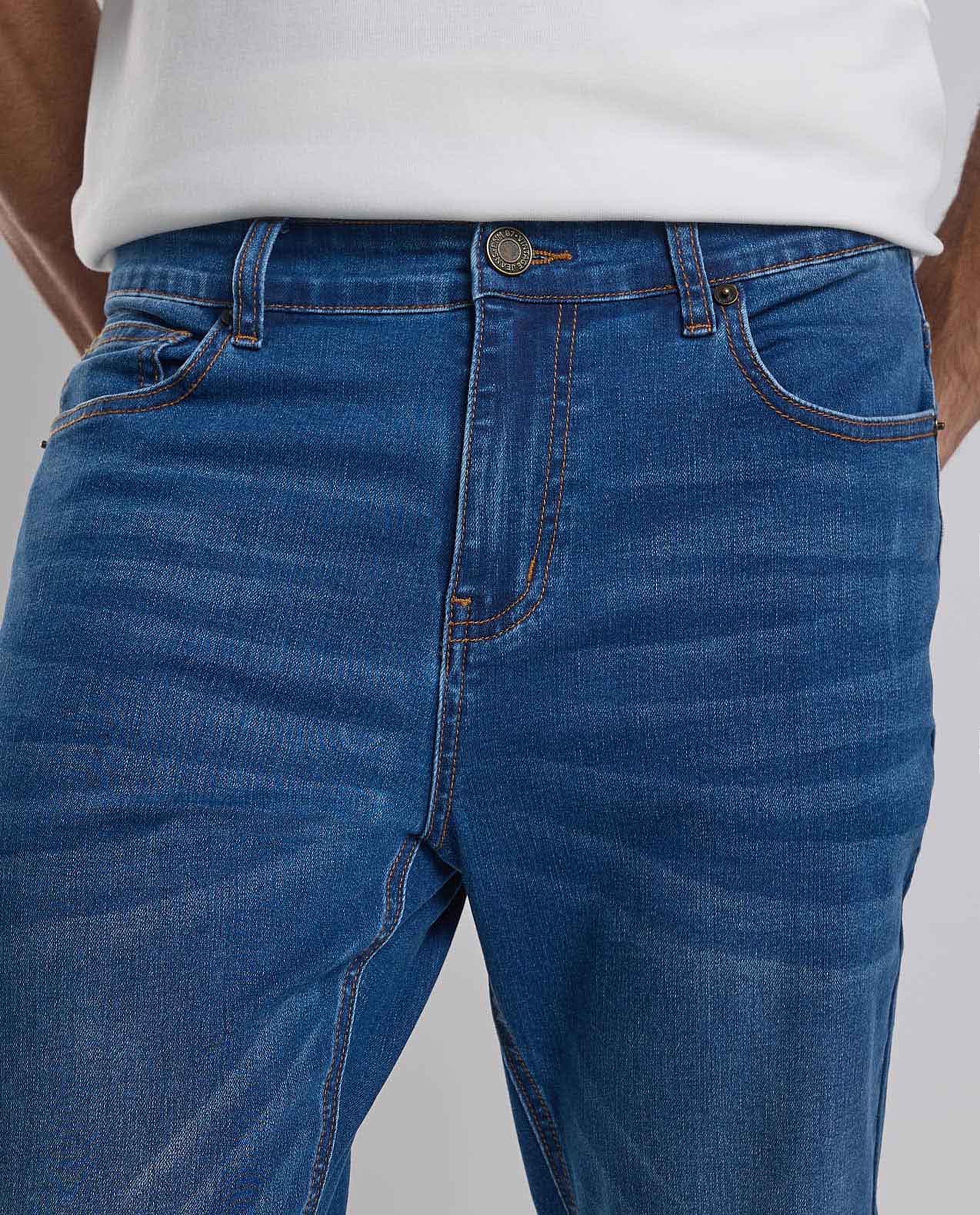 Faded Regular Fit Jeans with Button Closure