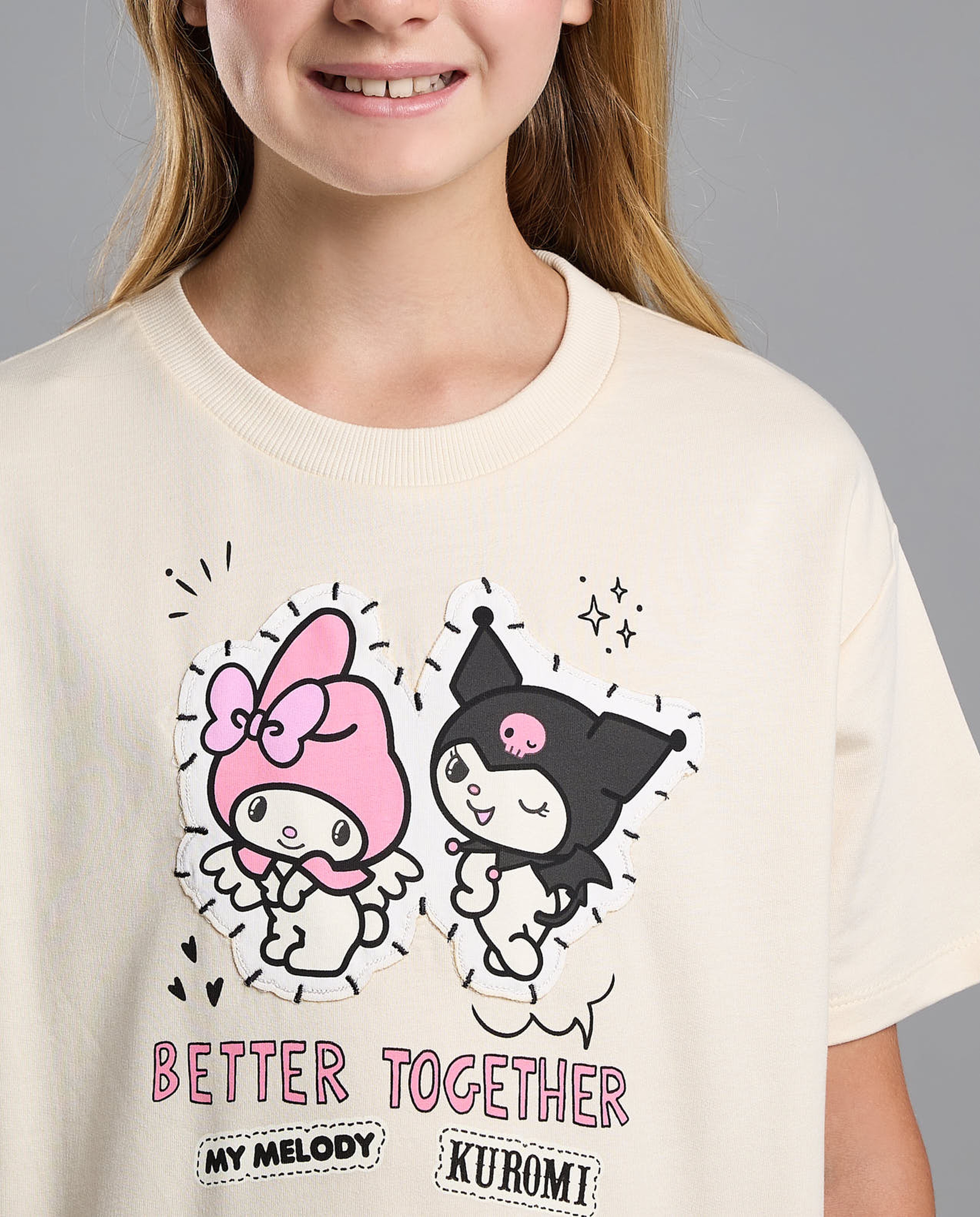 Kuromi Print T-Shirt with Crew Neck and Short Sleeves