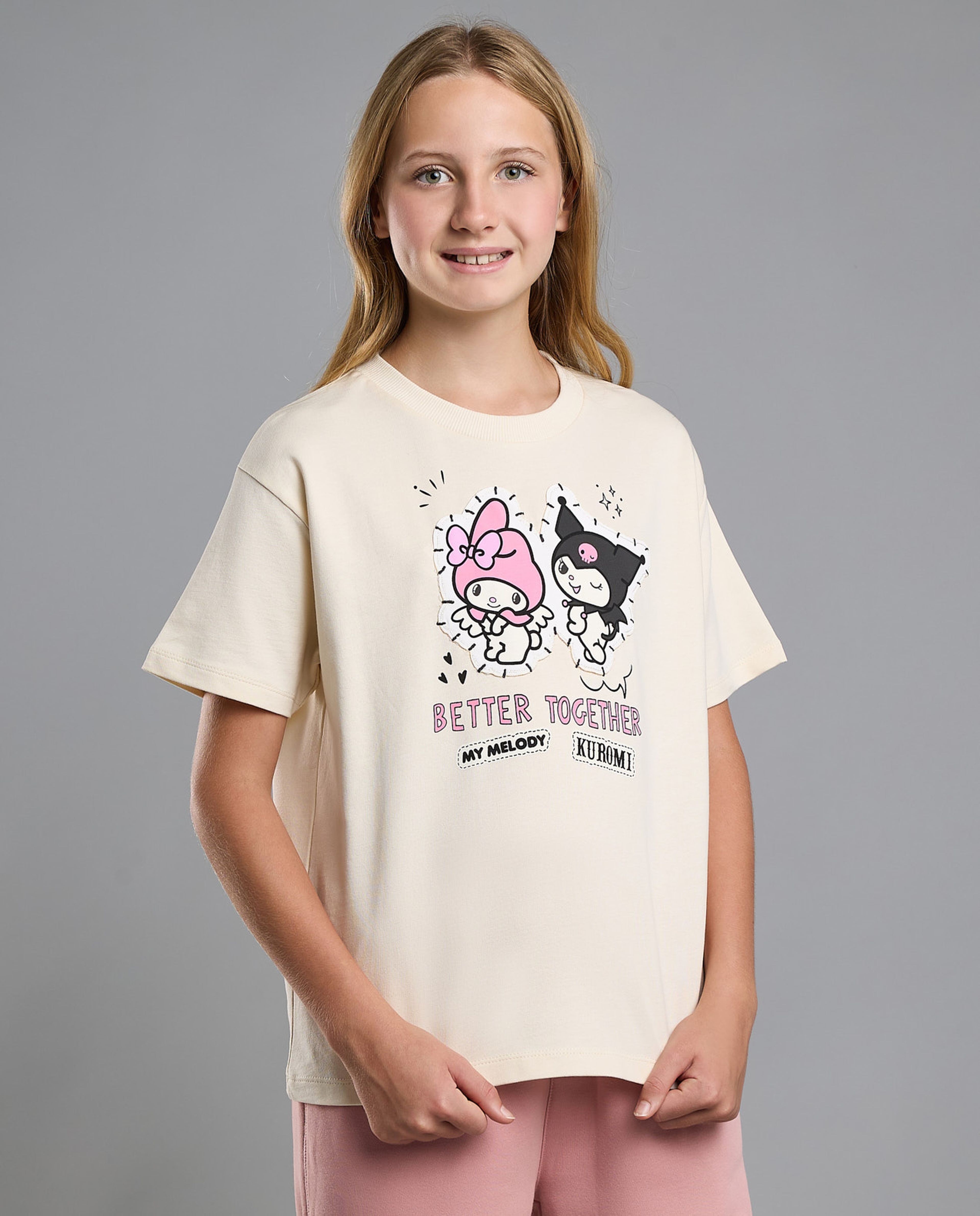 Kuromi Print T-Shirt with Crew Neck and Short Sleeves