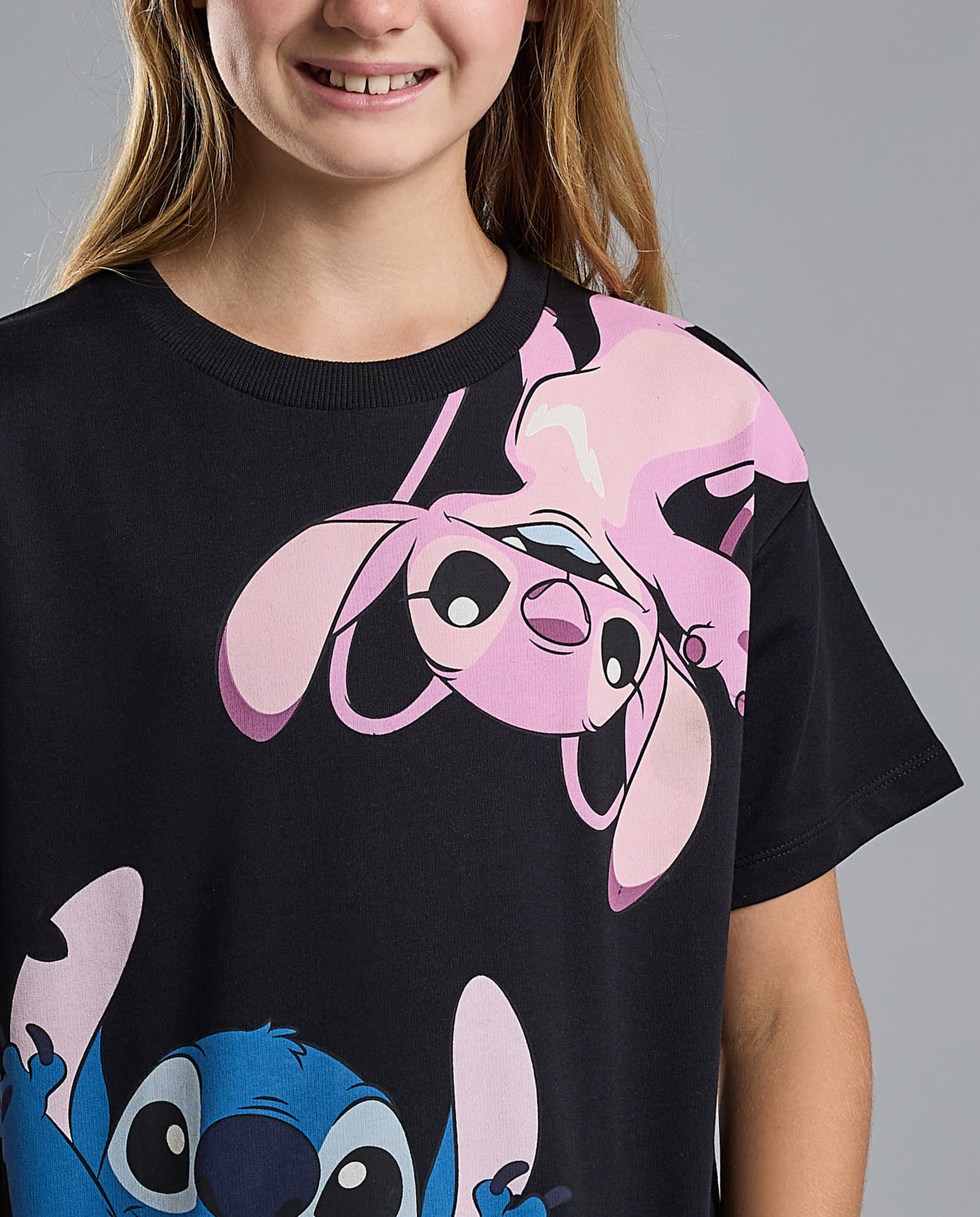 Stitch Print T-Shirt with Crew Neck and Short Sleeves