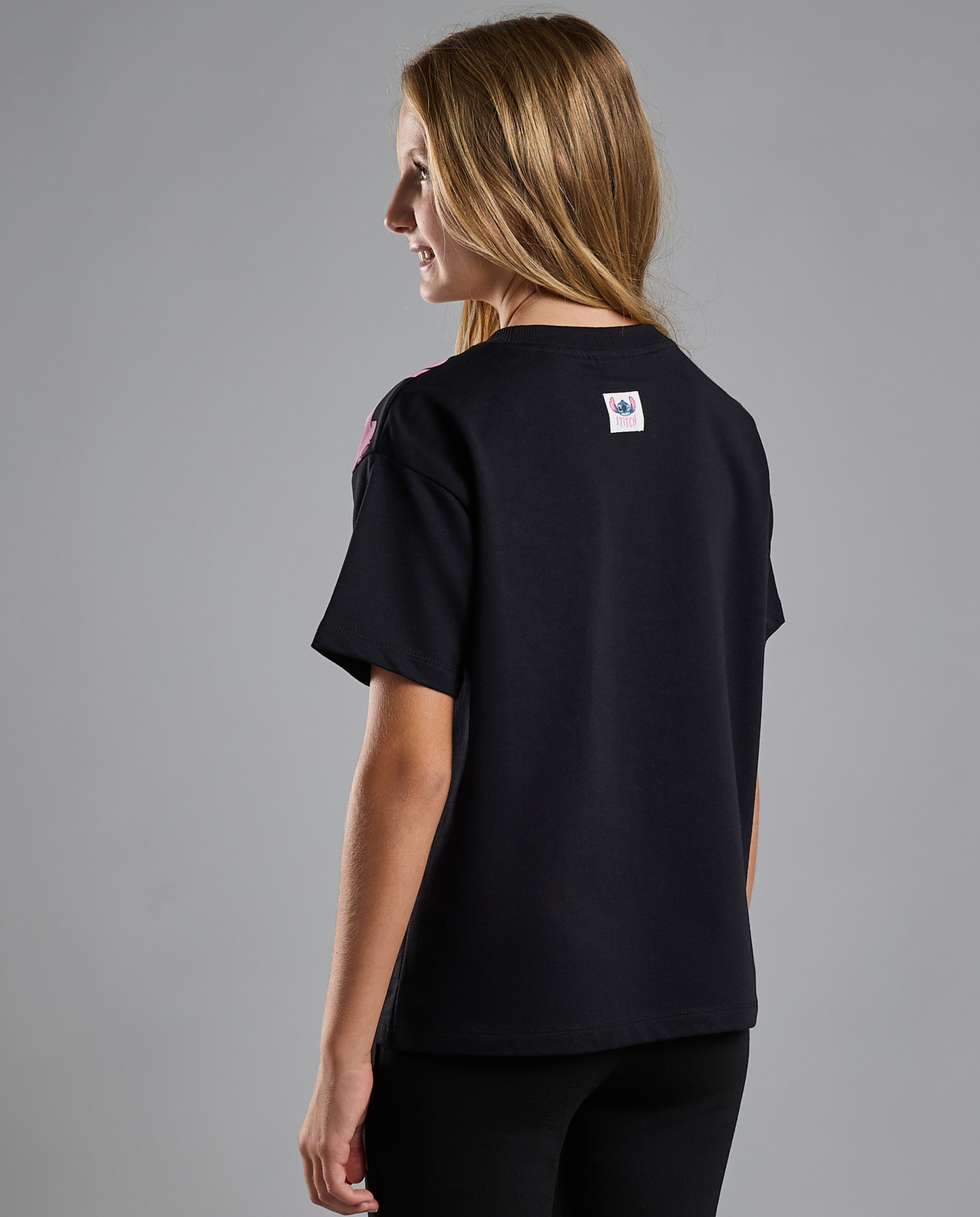 Stitch Print T-Shirt with Crew Neck and Short Sleeves