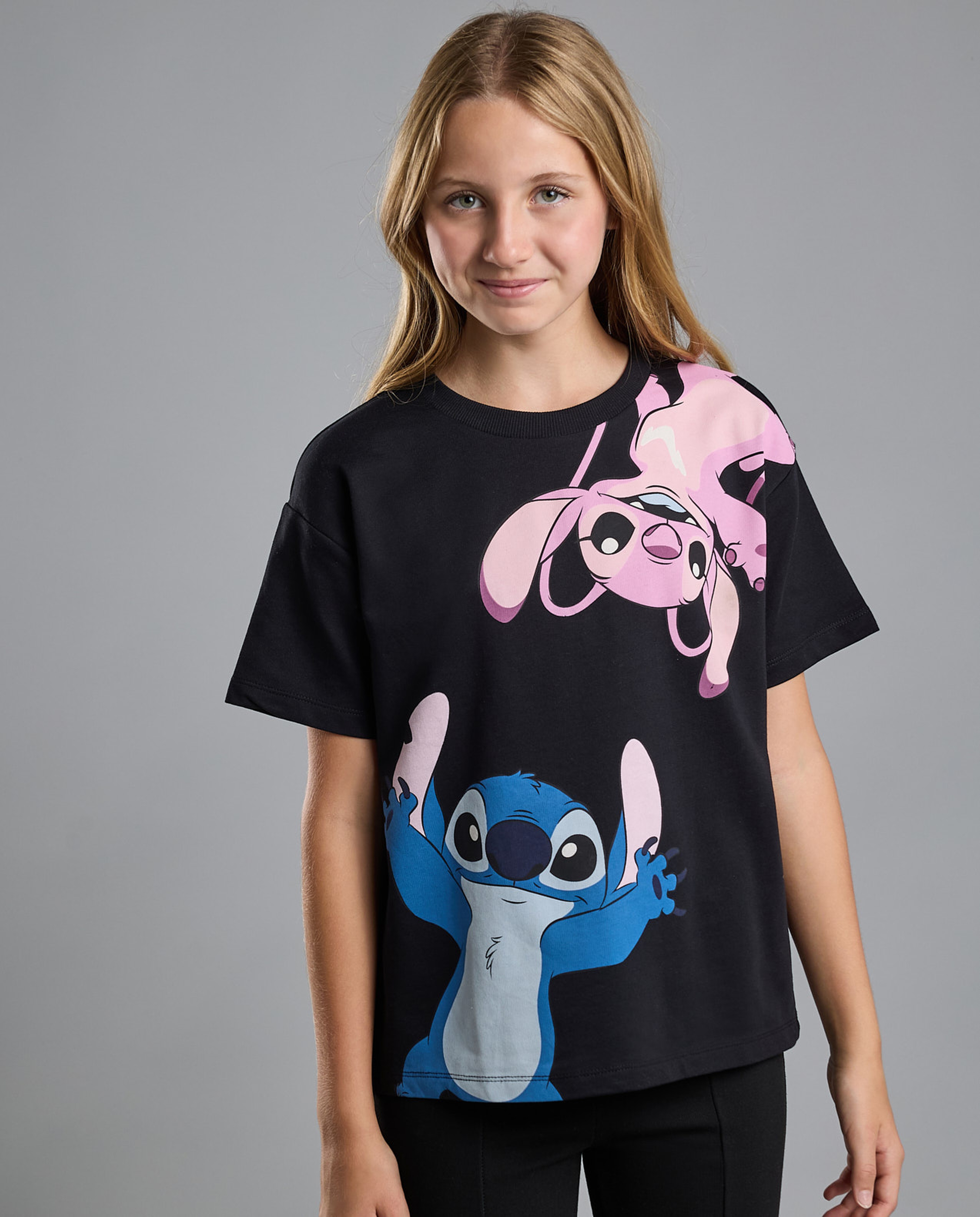 Stitch Print T-Shirt with Crew Neck and Short Sleeves