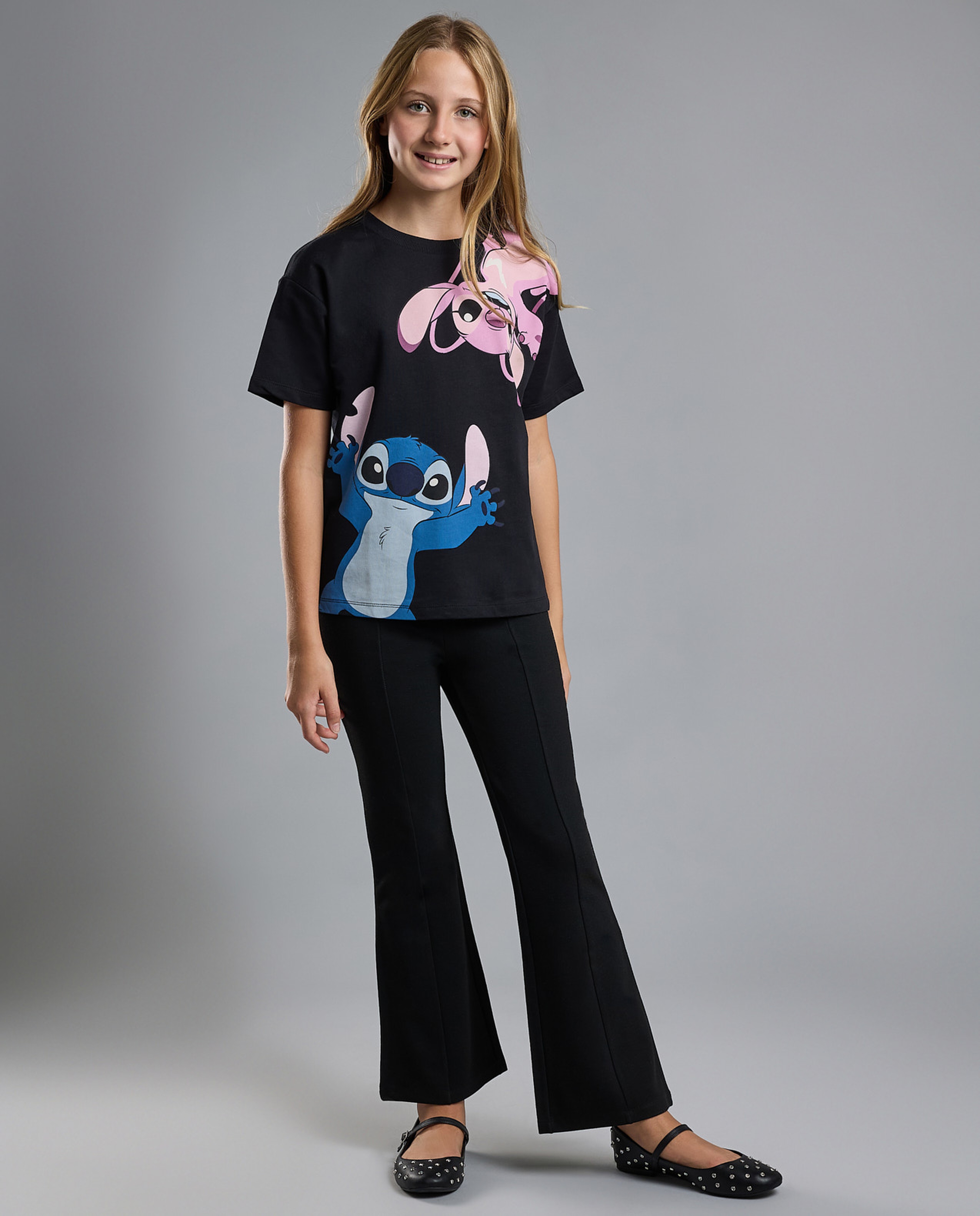 Stitch Print T-Shirt with Crew Neck and Short Sleeves