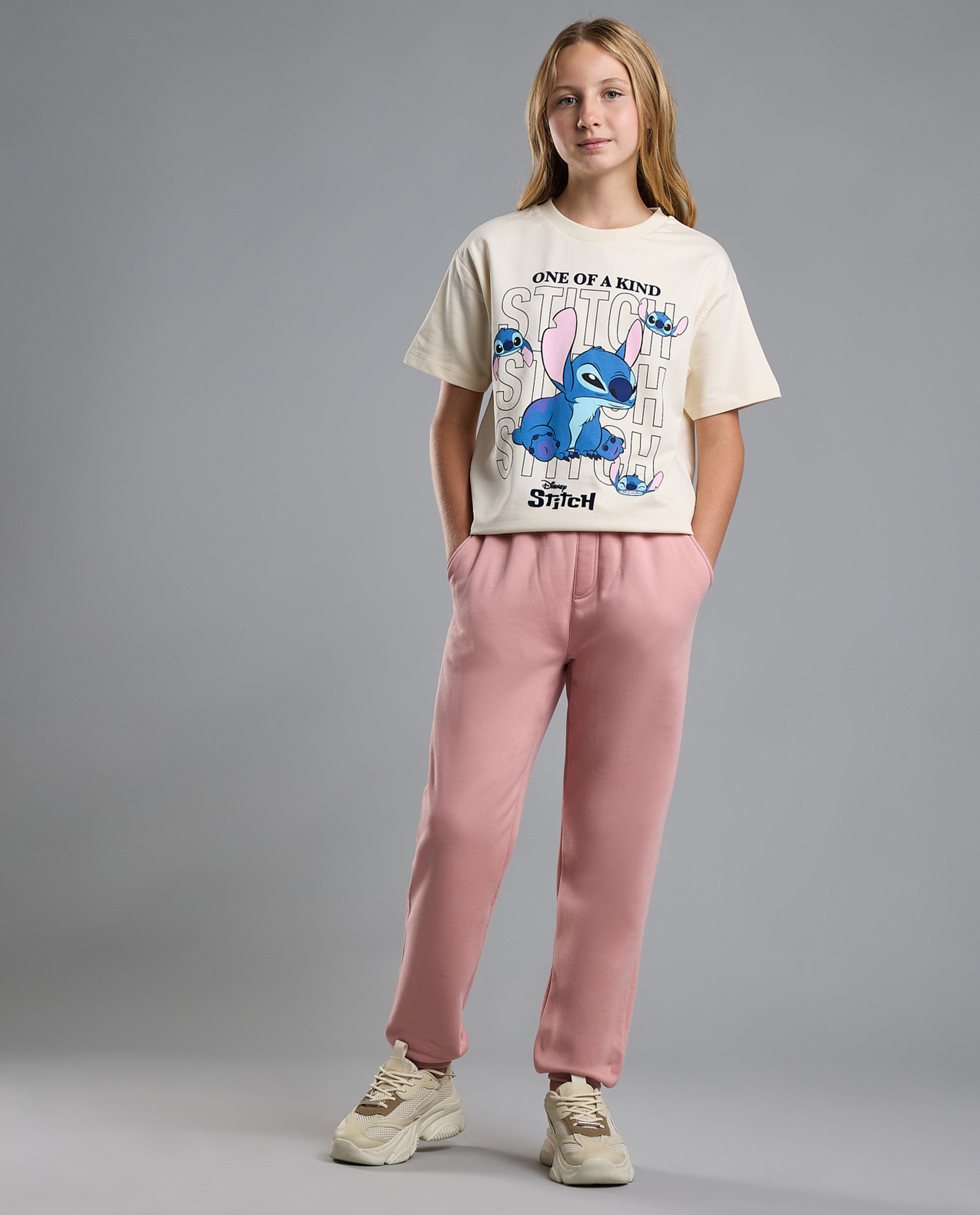 Stitch Print T-Shirt with Crew Neck and Short Sleeves