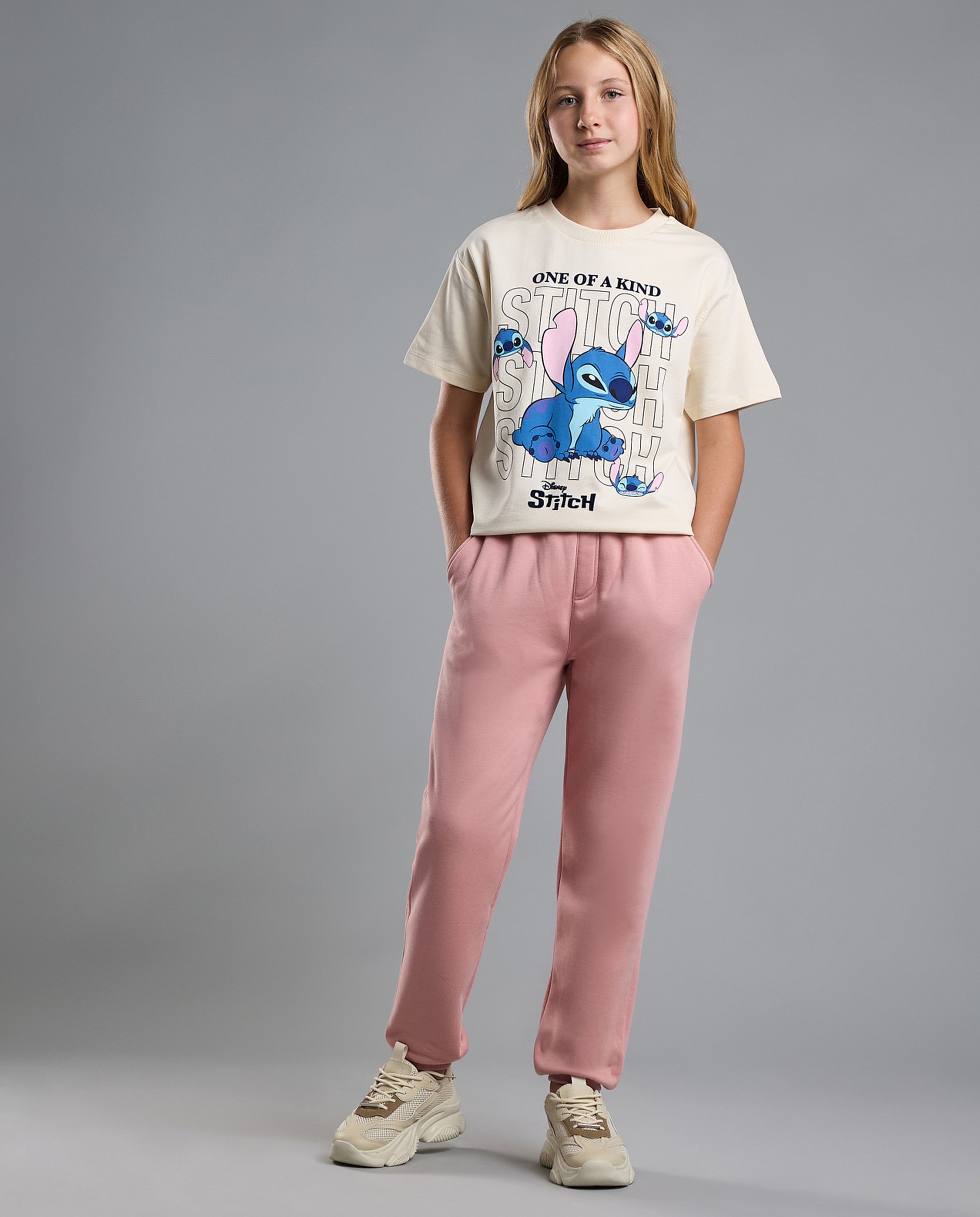 Stitch Print T-Shirt with Crew Neck and Short Sleeves