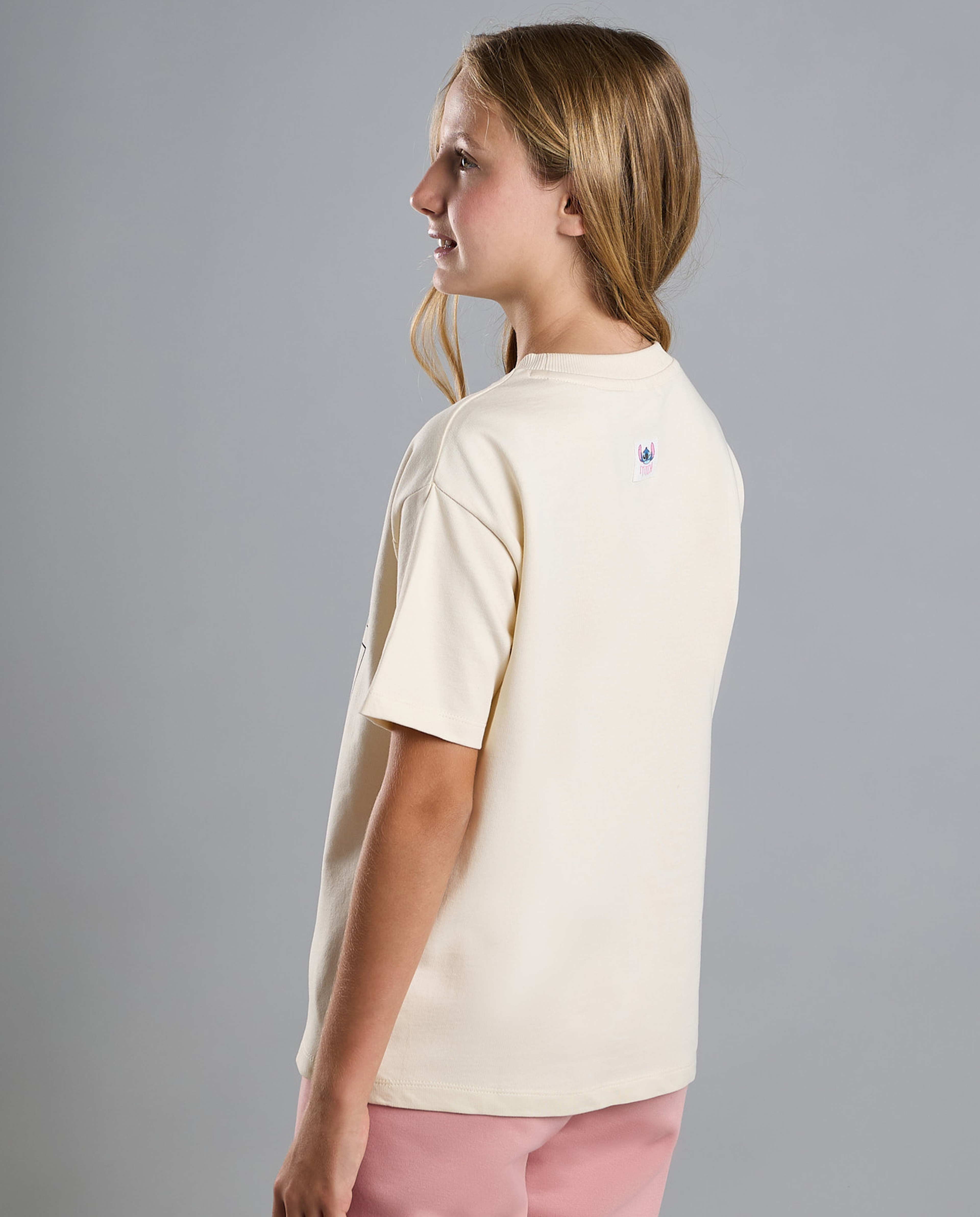 Stitch Print T-Shirt with Crew Neck and Short Sleeves