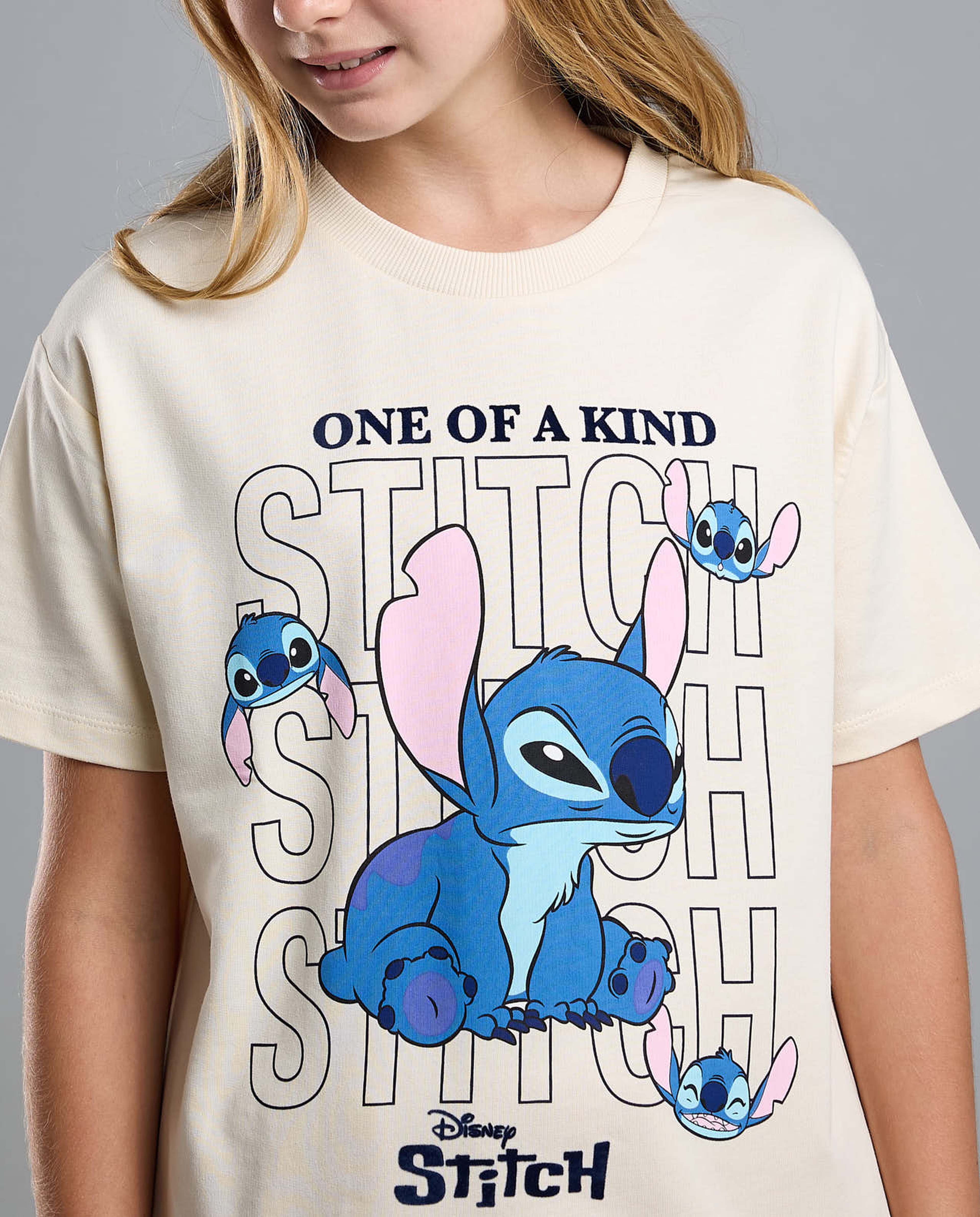 Stitch Print T-Shirt with Crew Neck and Short Sleeves