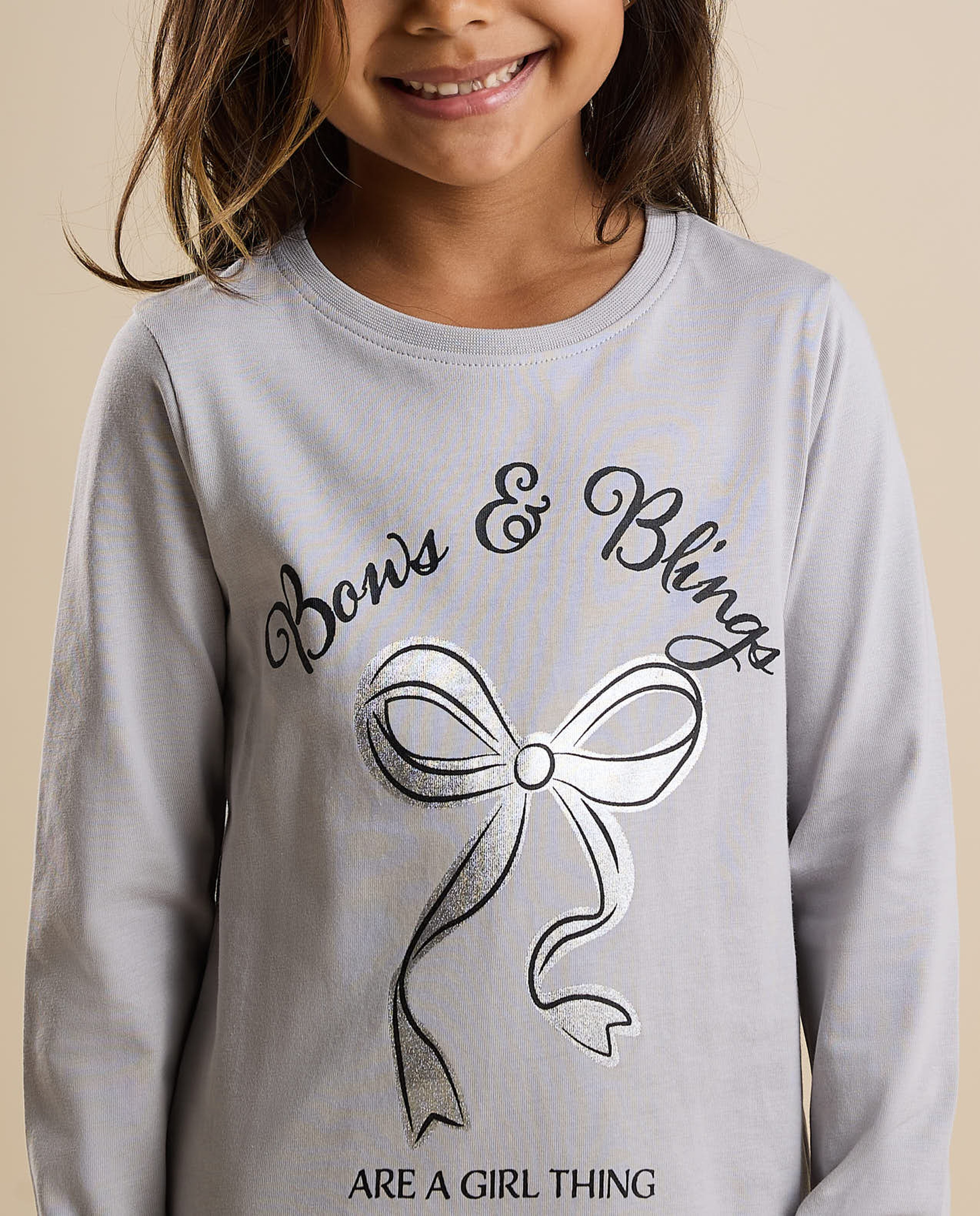 Printed T-Shirt with Crew Neck and Long Sleeves