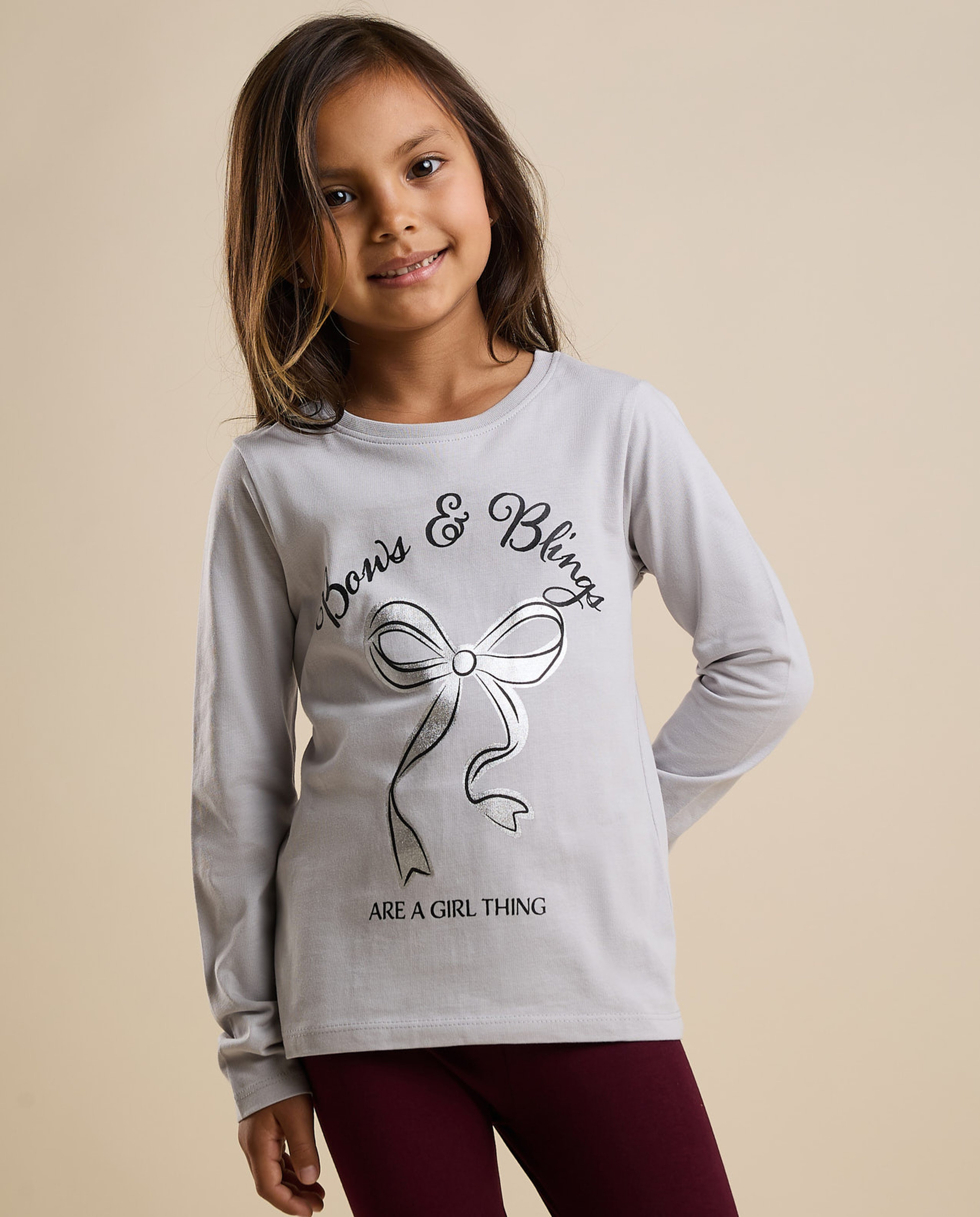 Printed T-Shirt with Crew Neck and Long Sleeves