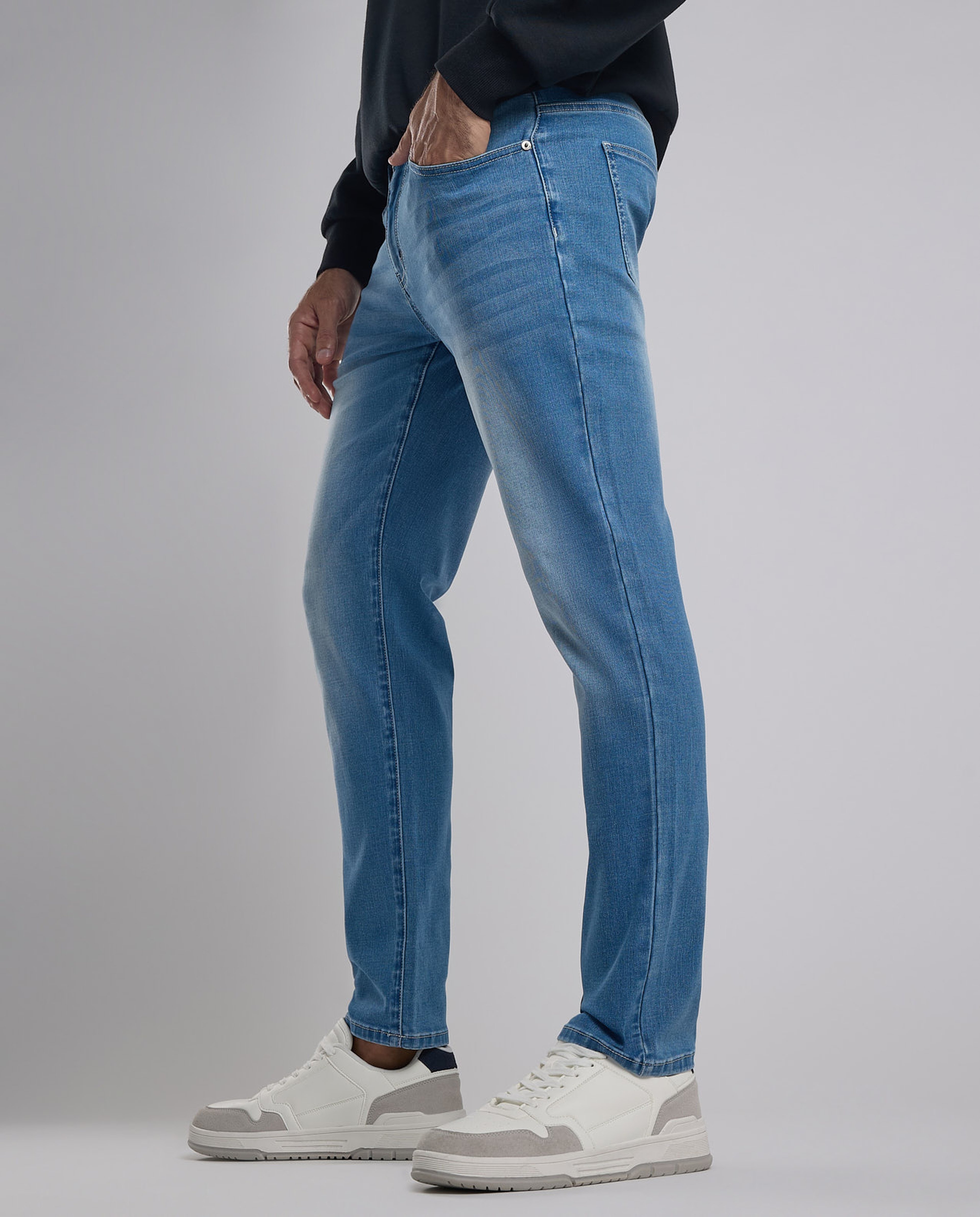 Faded Slim Fit Jeans with Button Closure