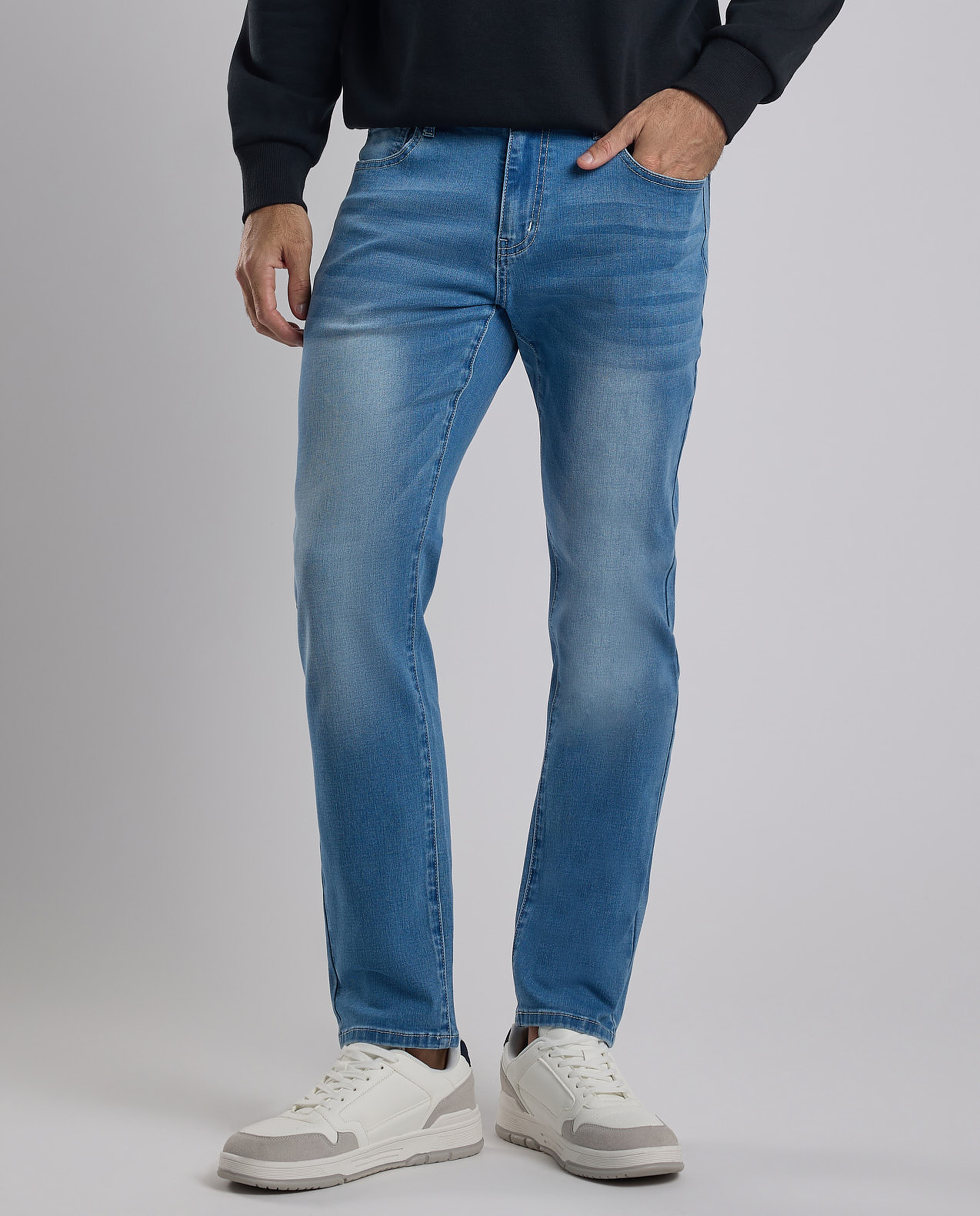 Faded Slim Fit Jeans with Button Closure