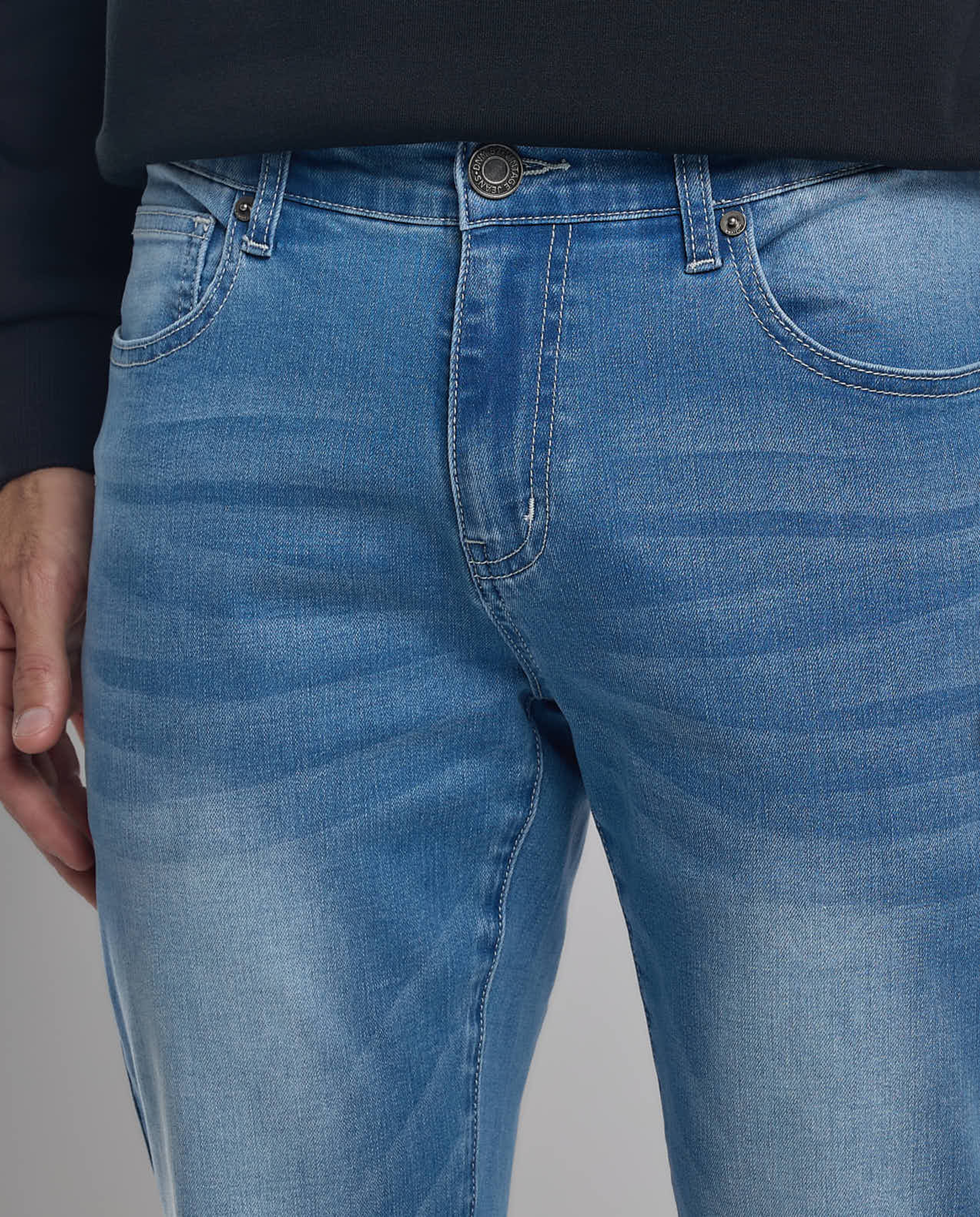 Faded Slim Fit Jeans with Button Closure