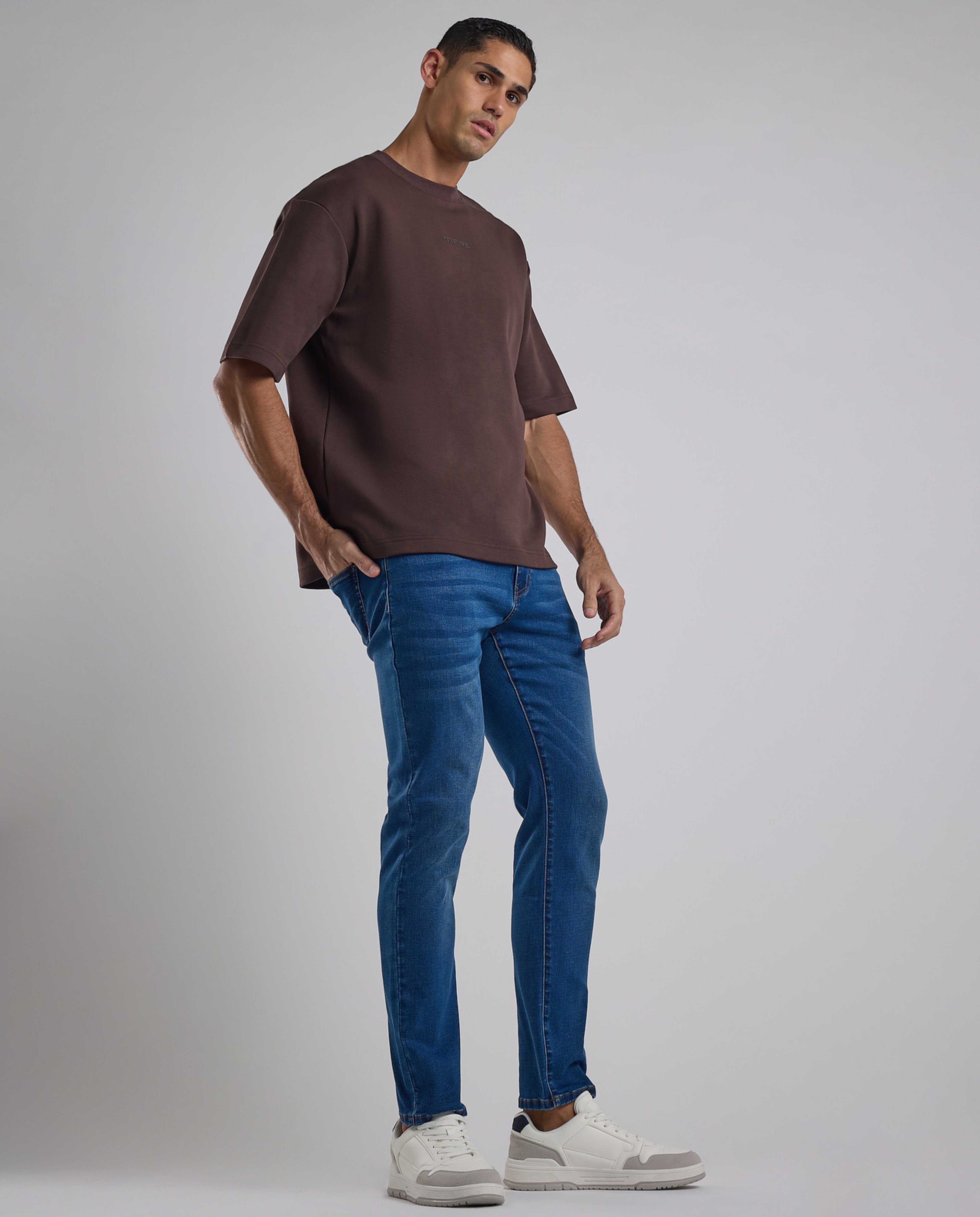 Washed Slim Fit Jeans with Button Closure
