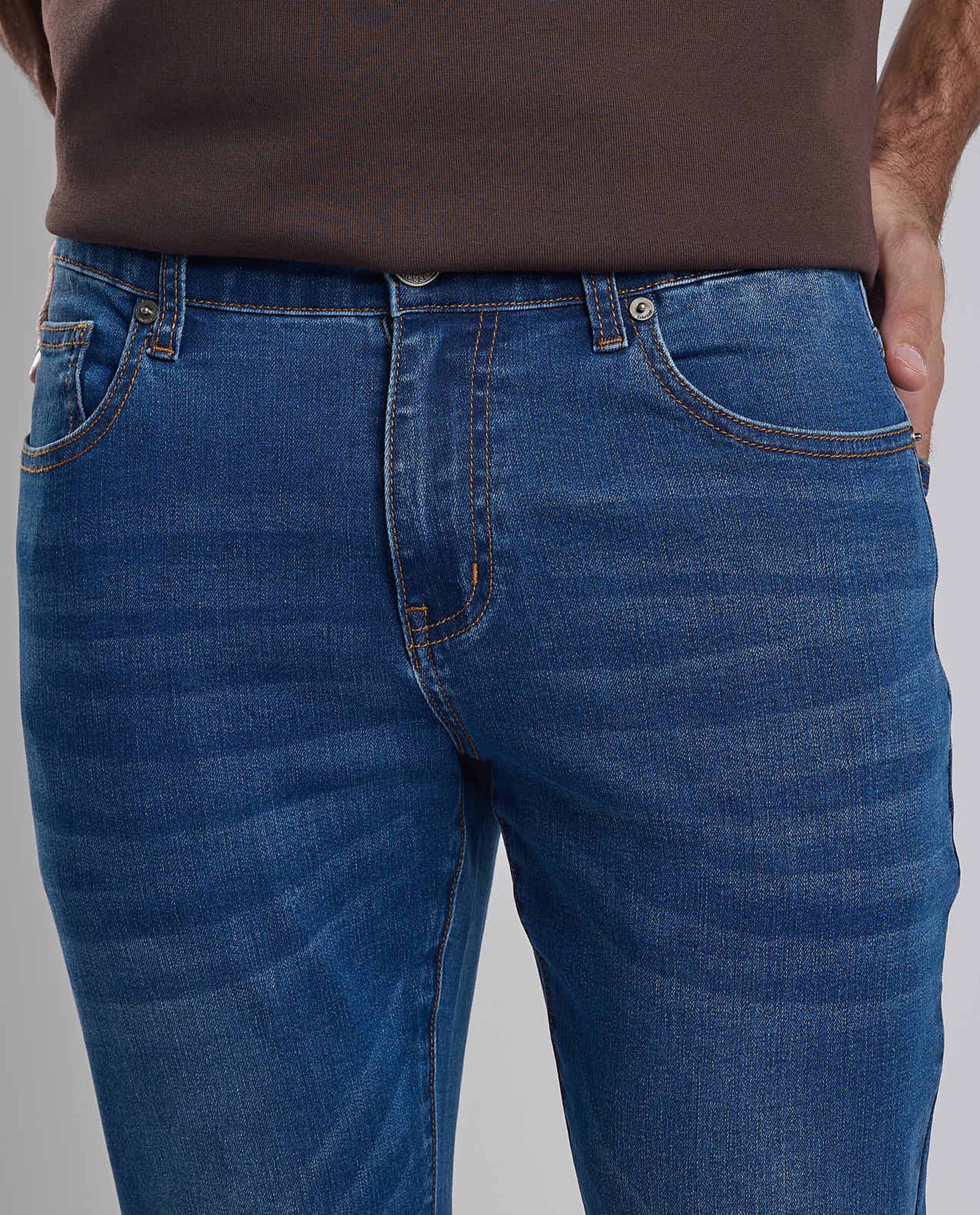 Washed Slim Fit Jeans with Button Closure