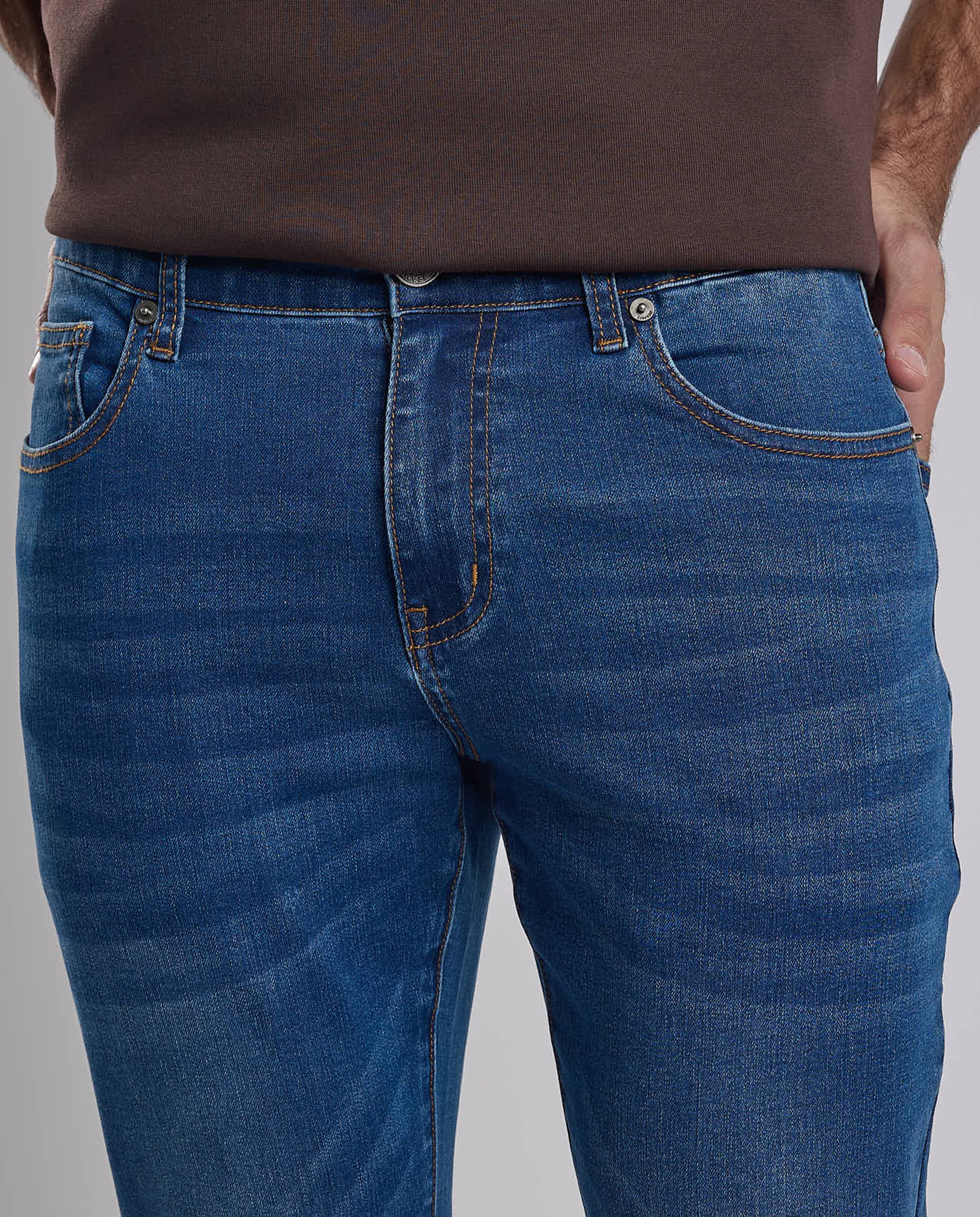 Washed Slim Fit Jeans with Button Closure