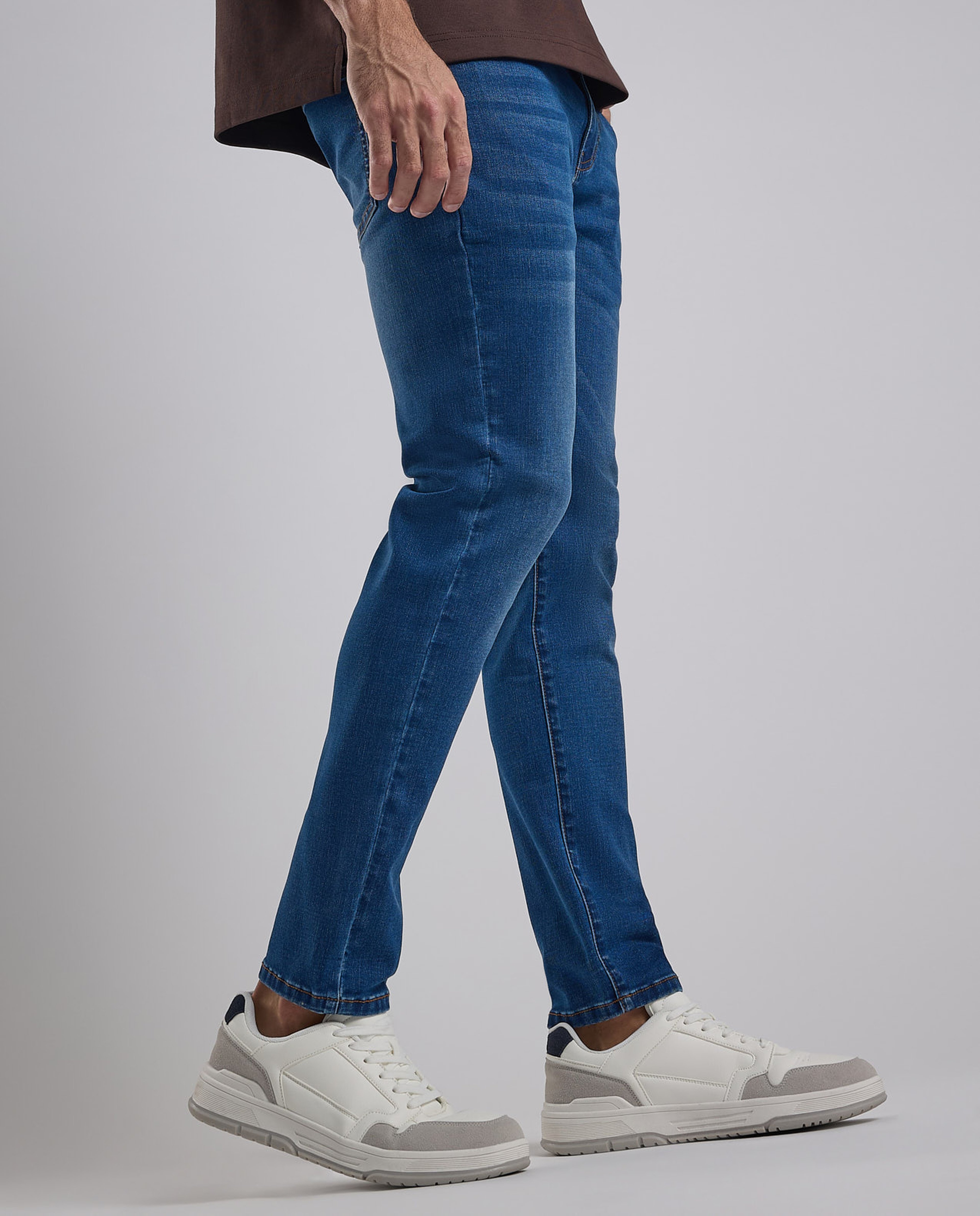 Washed Slim Fit Jeans with Button Closure
