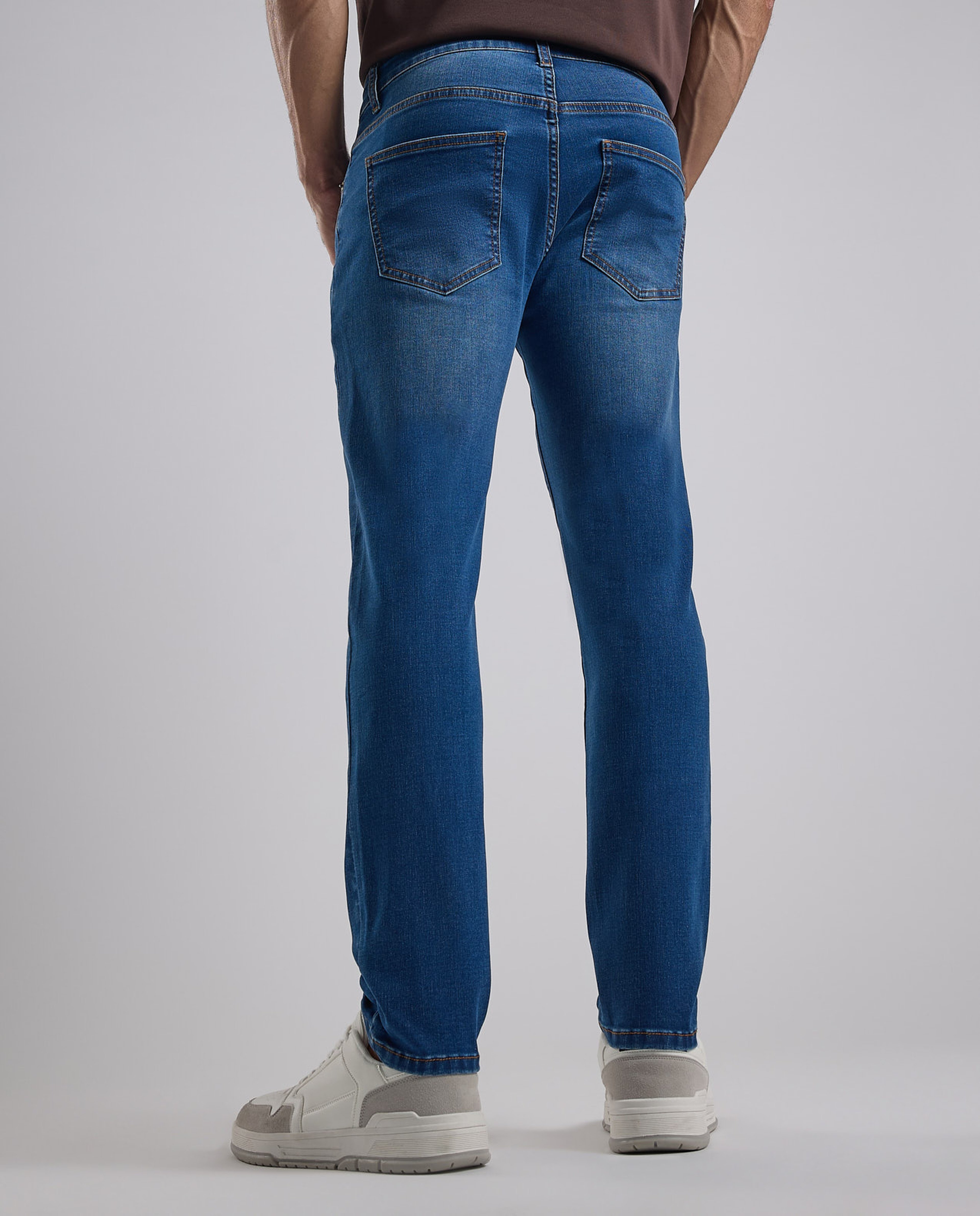 Washed Slim Fit Jeans with Button Closure