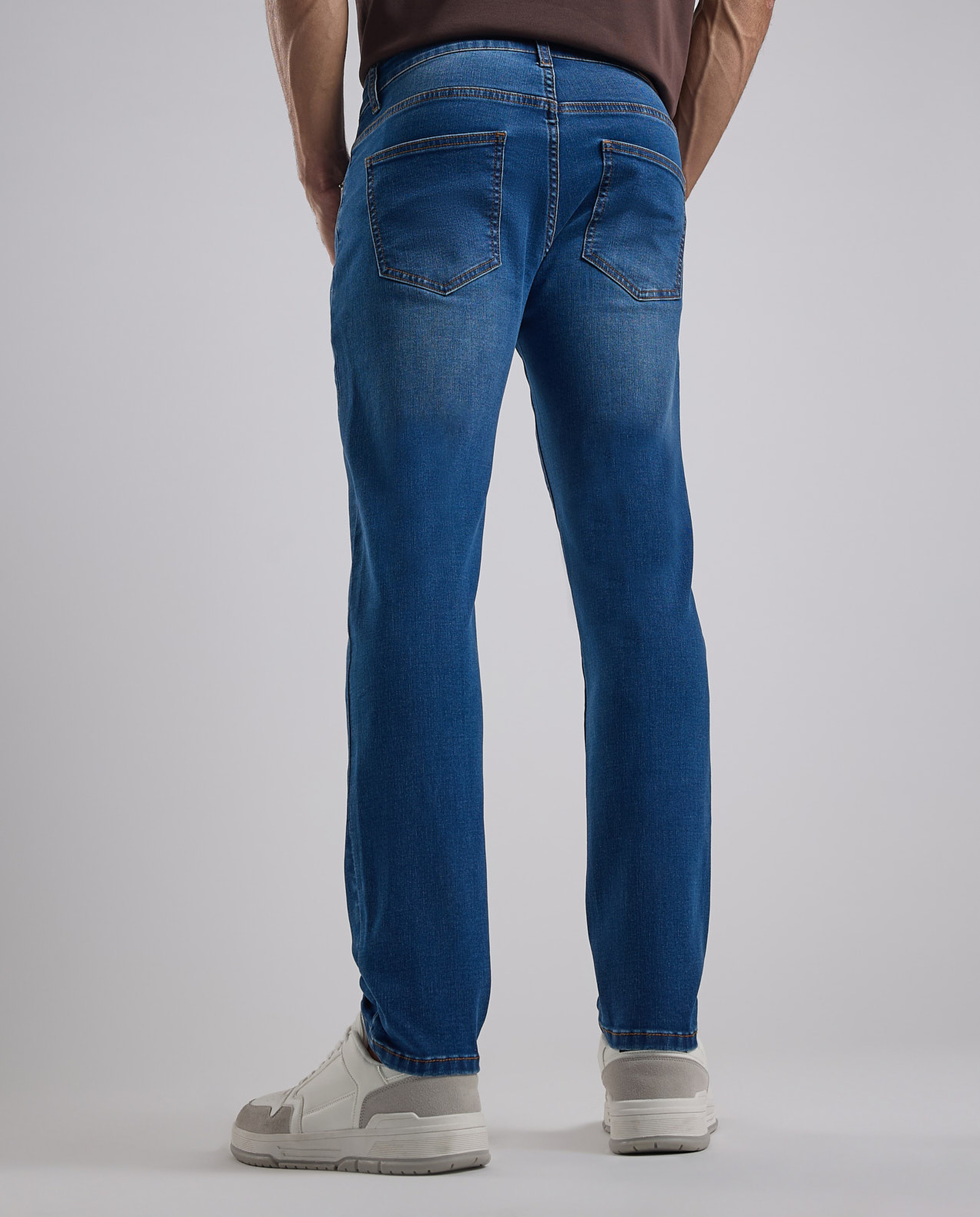 Washed Slim Fit Jeans with Button Closure