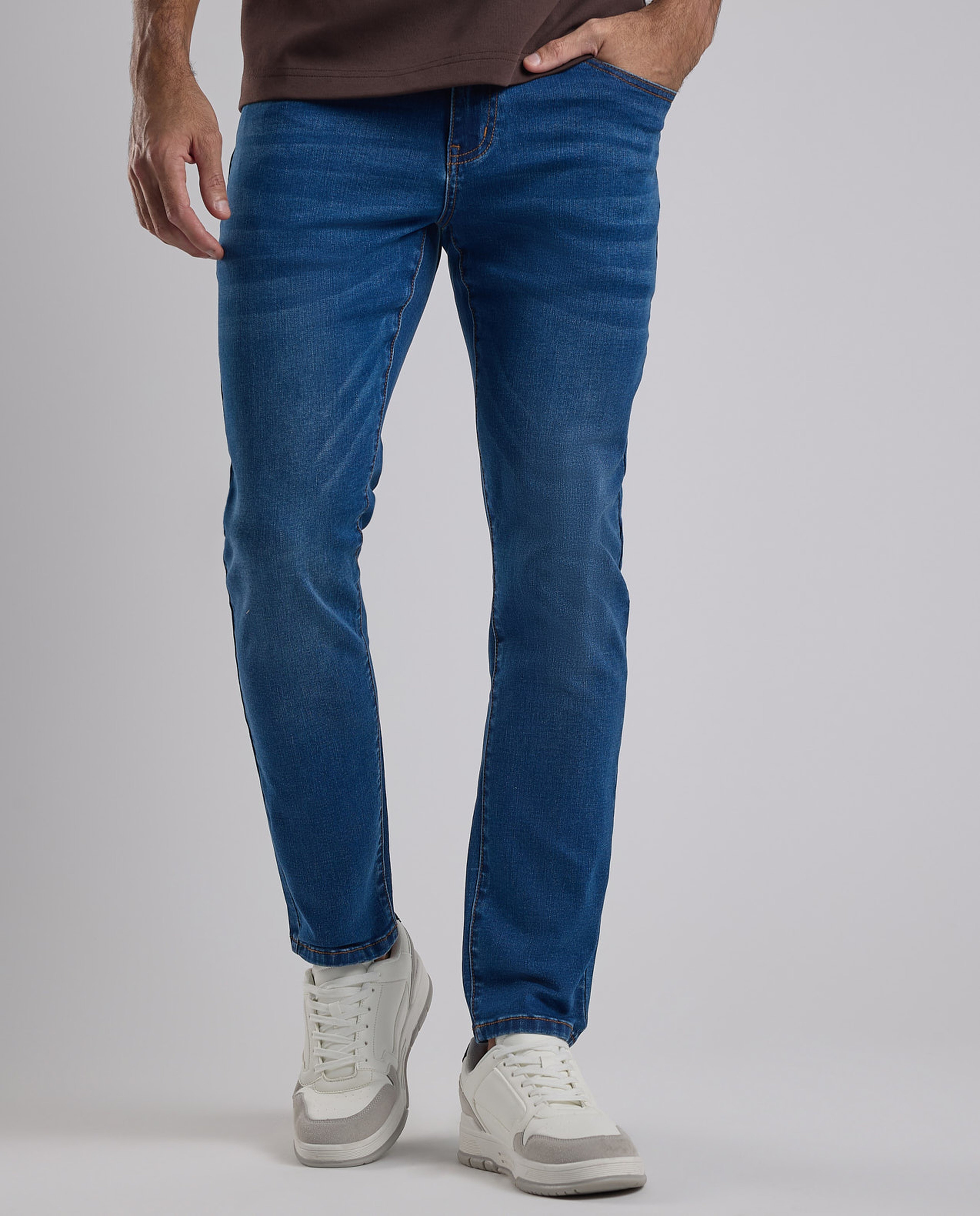 Washed Slim Fit Jeans with Button Closure