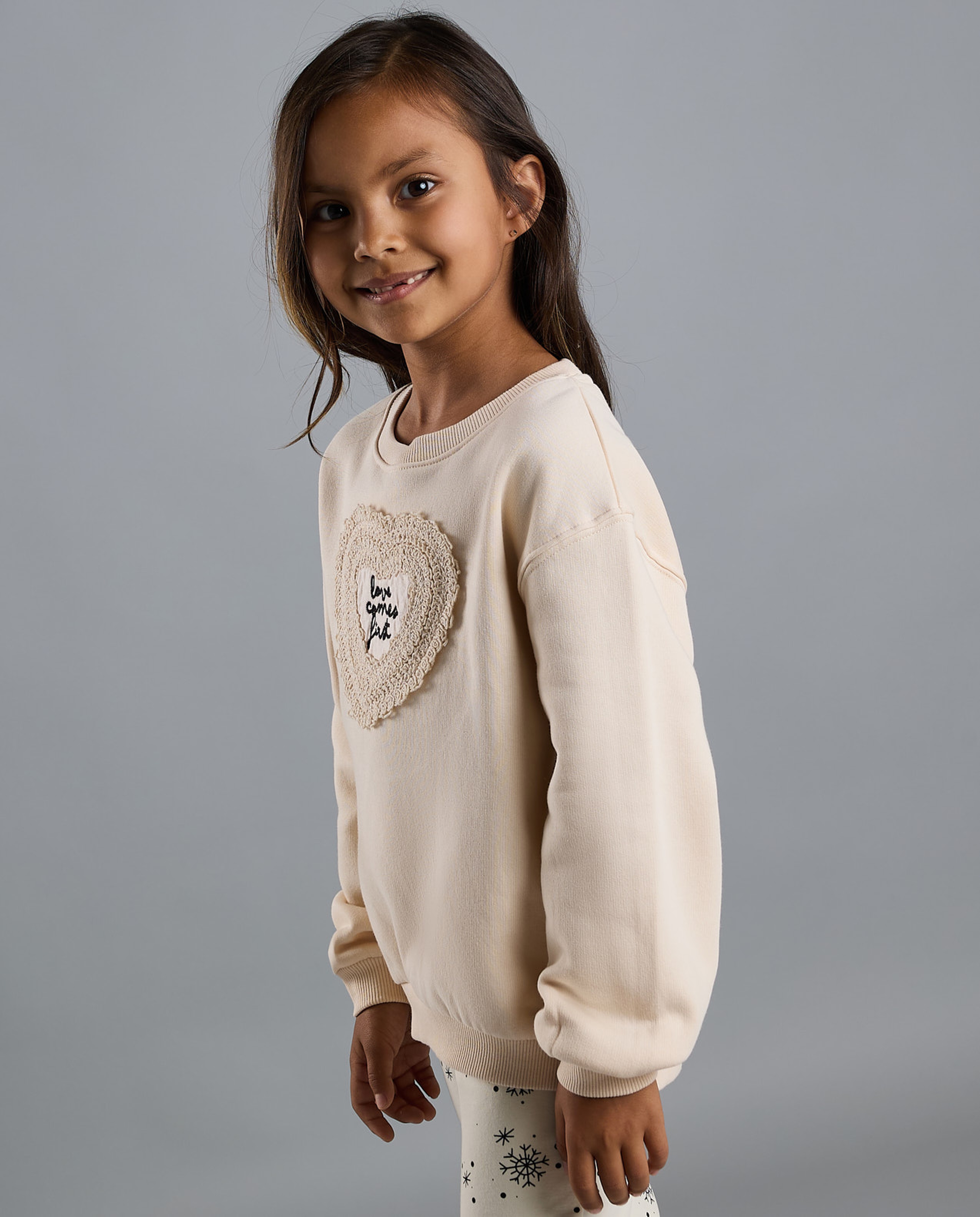 Appliqued Sweatshirt with Crew Neck and Long Sleeves