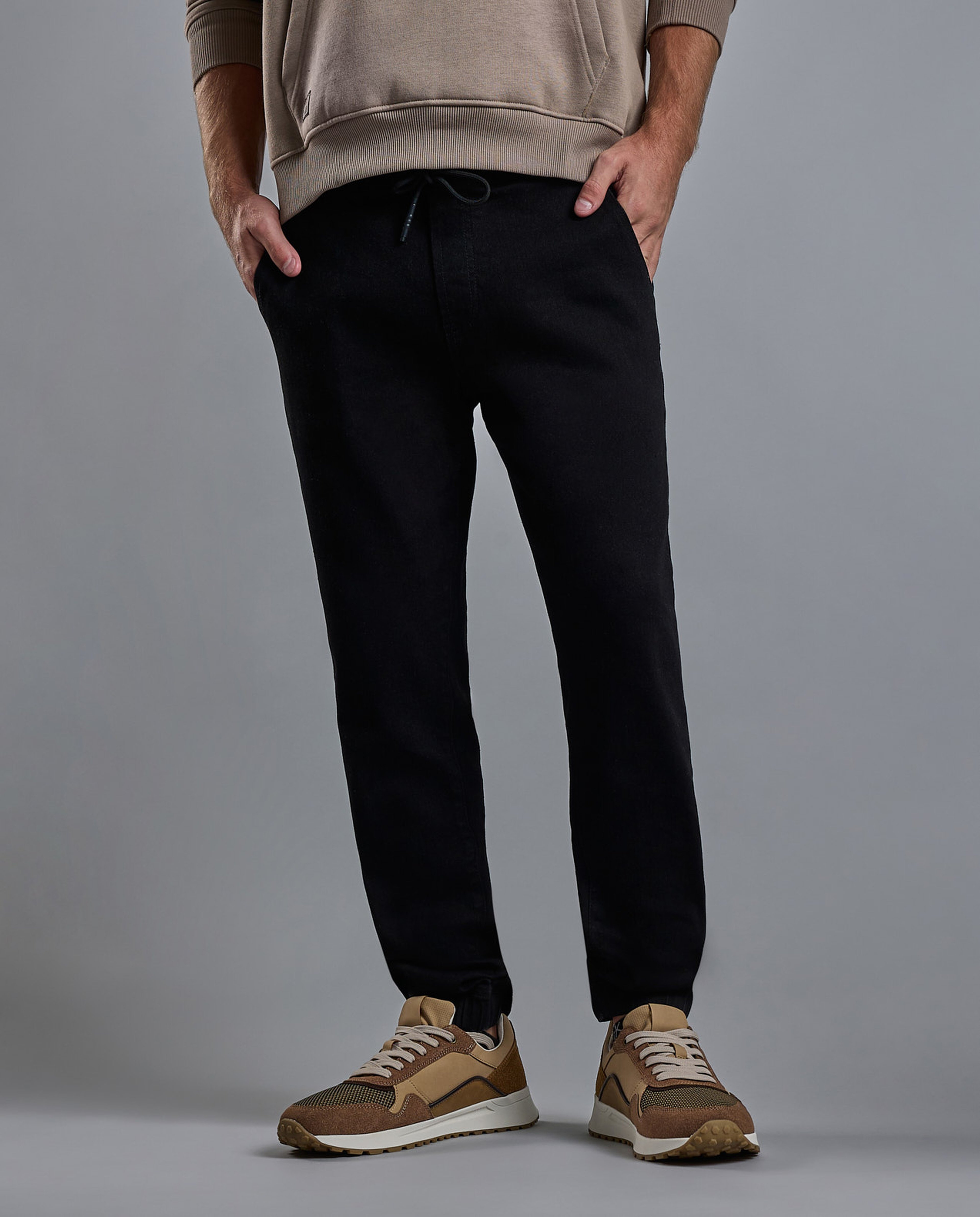 Solid Jogger Jeans with Drawstring Waist