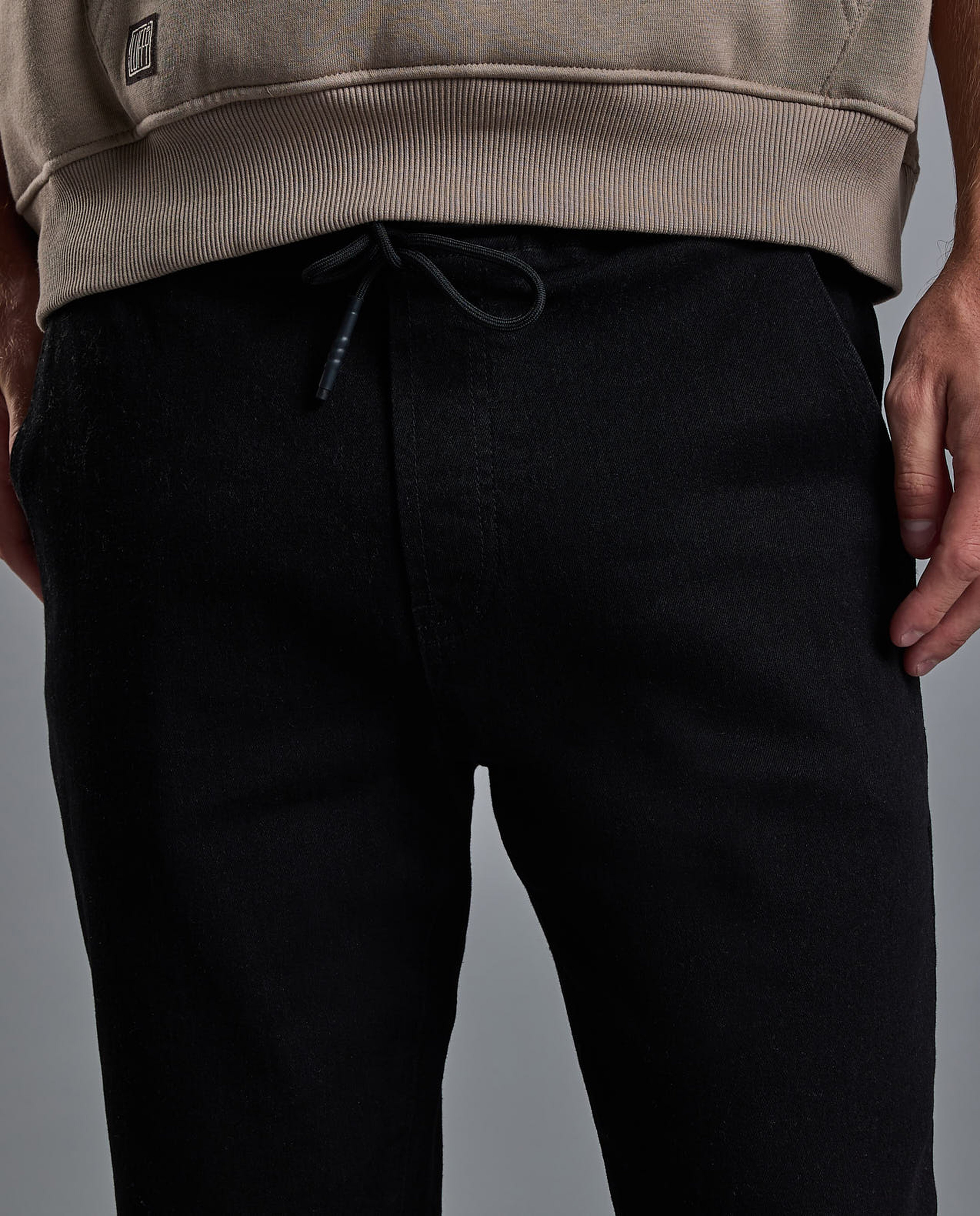 Solid Jogger Jeans with Drawstring Waist