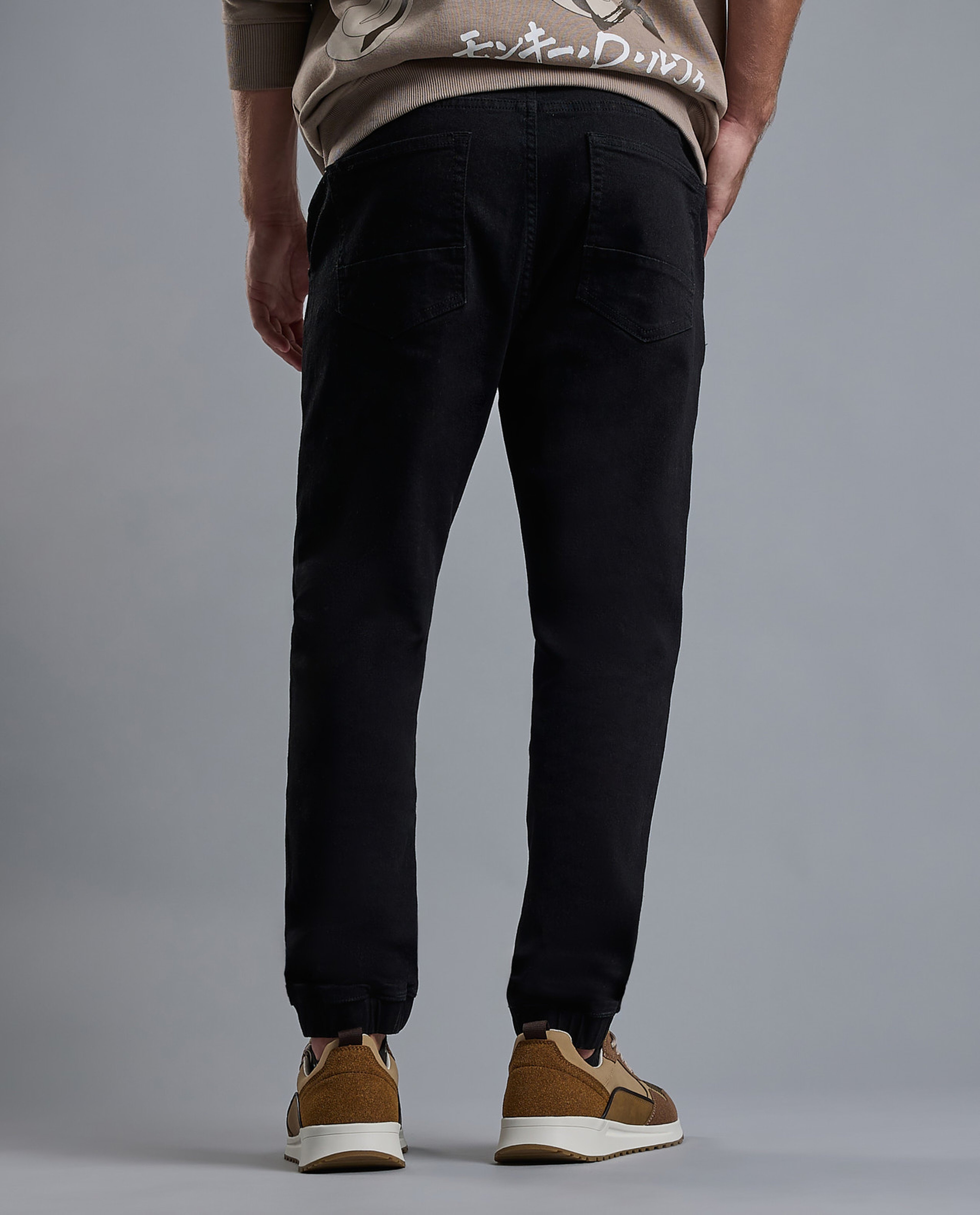 Solid Jogger Jeans with Drawstring Waist