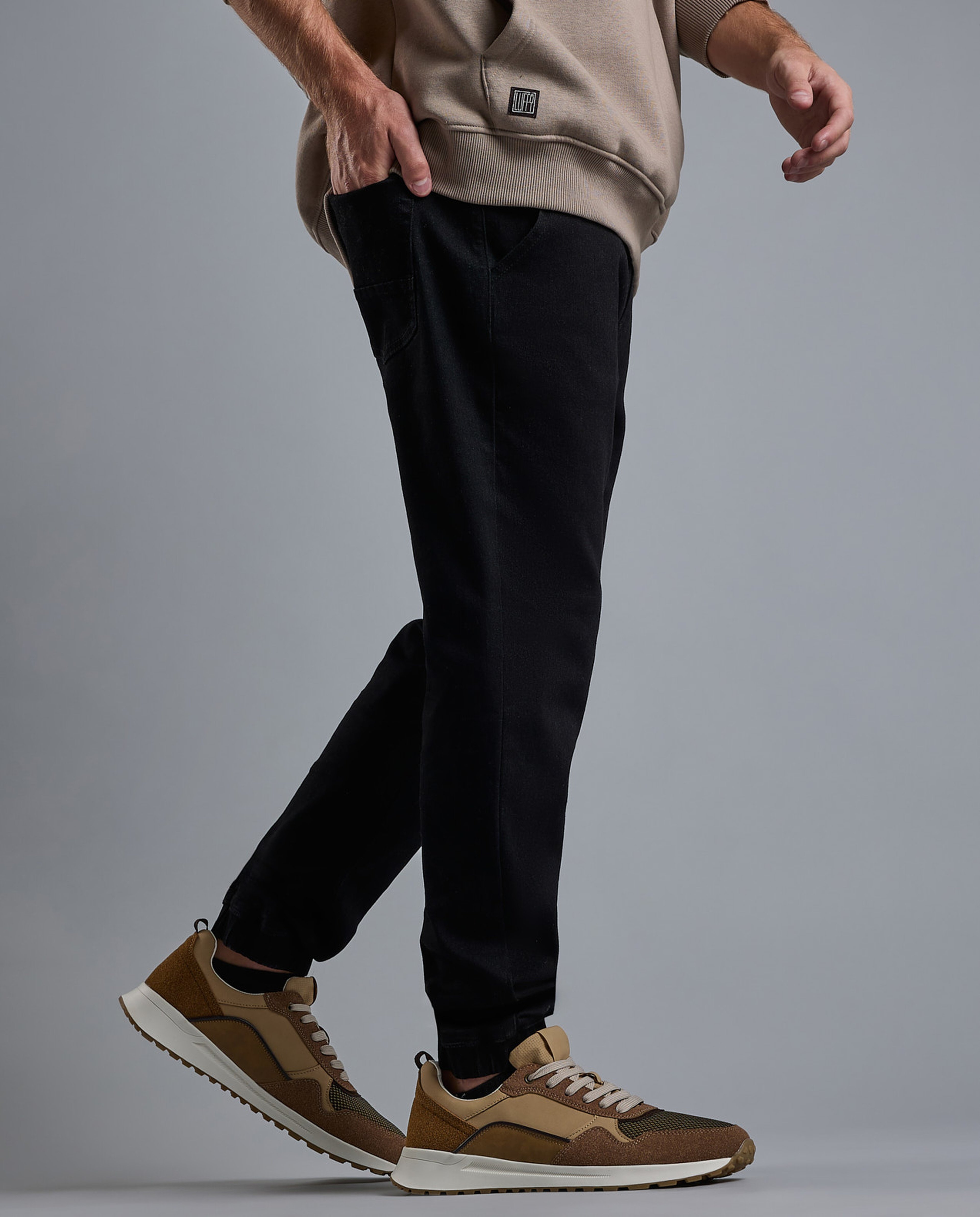 Solid Jogger Jeans with Drawstring Waist