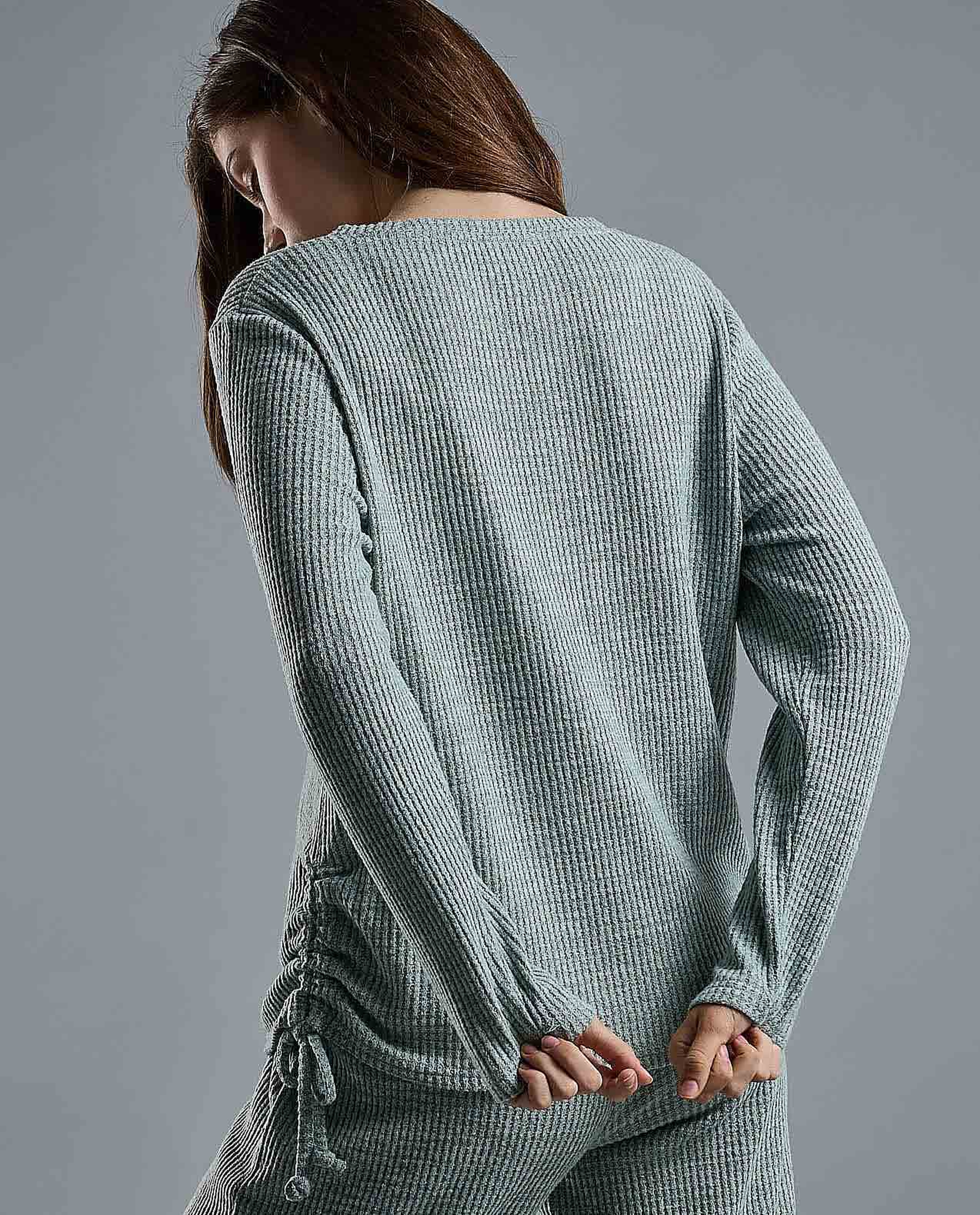 Ribbed Lounge Top with Crew Neck and Long Sleeves