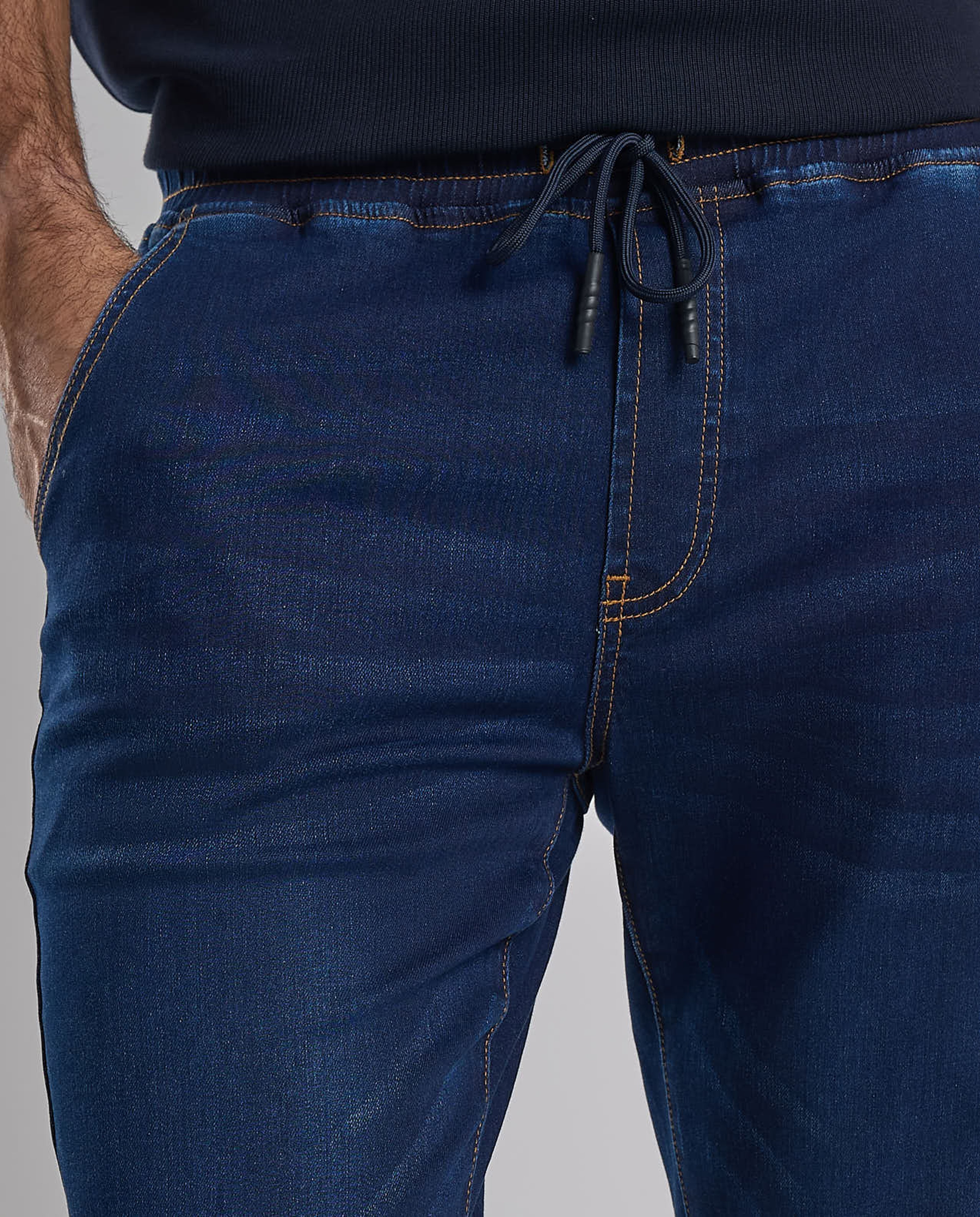 Washed Jogger Jeans with Drawstring Waist