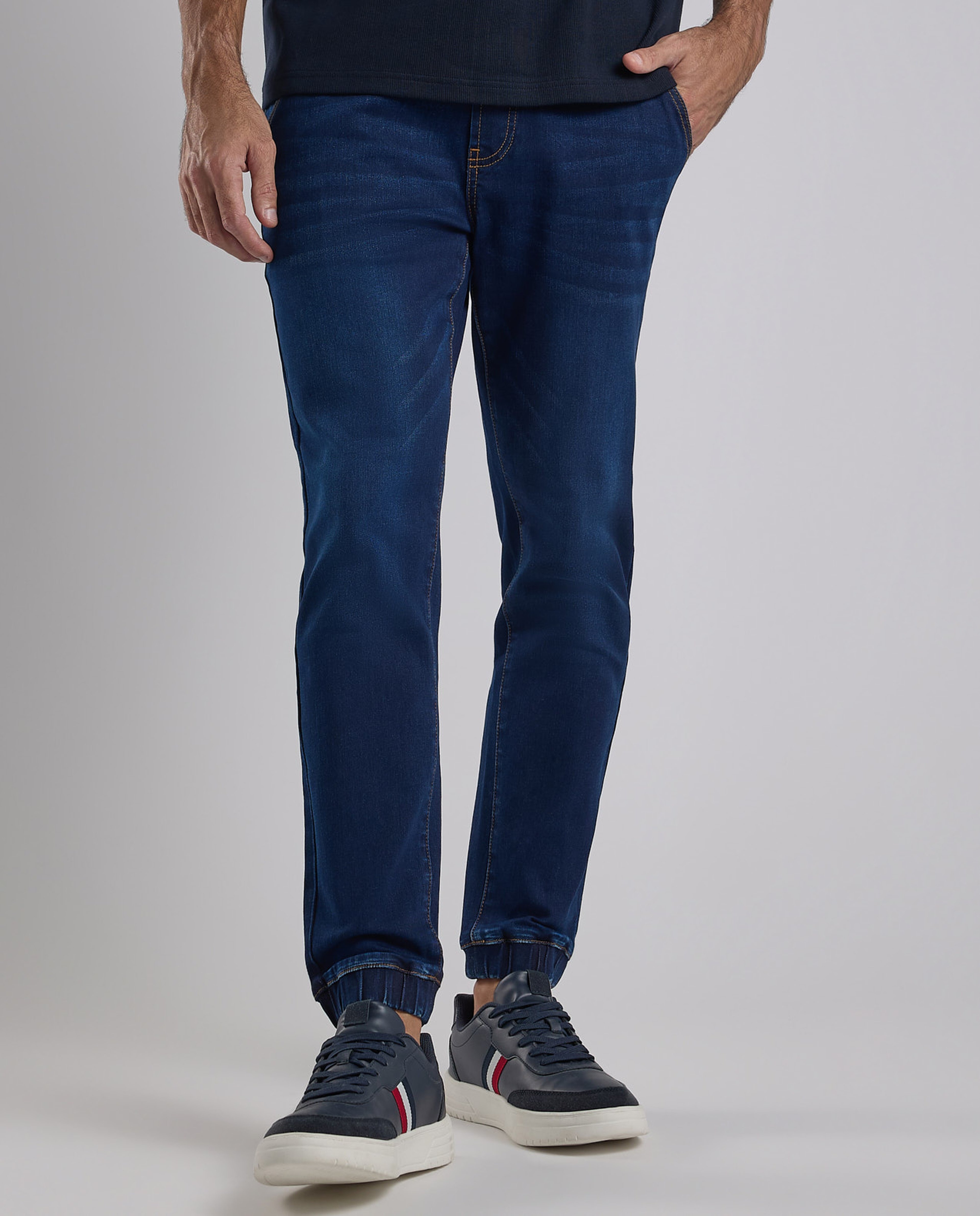 Washed Jogger Jeans with Drawstring Waist