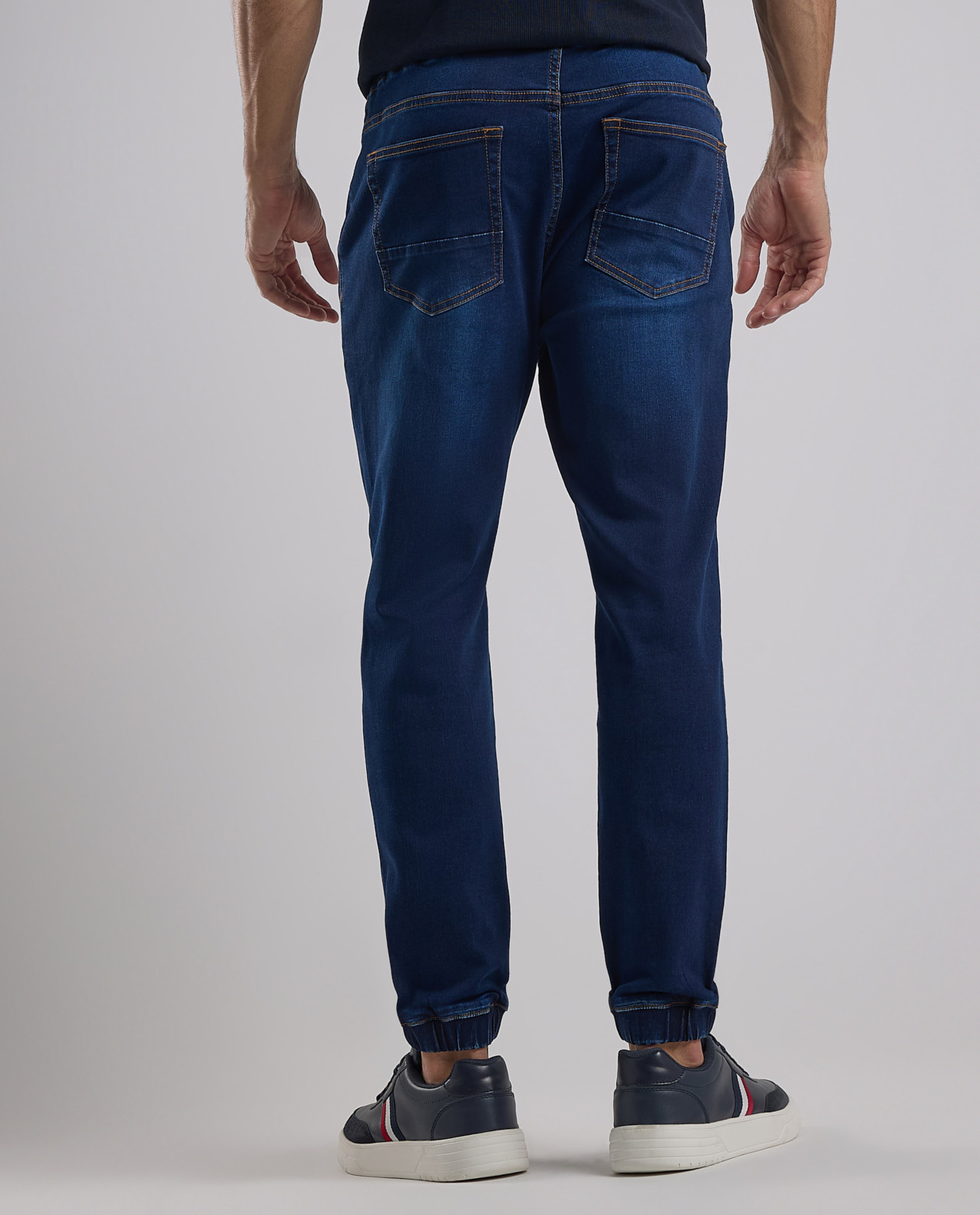 Washed Jogger Jeans with Drawstring Waist