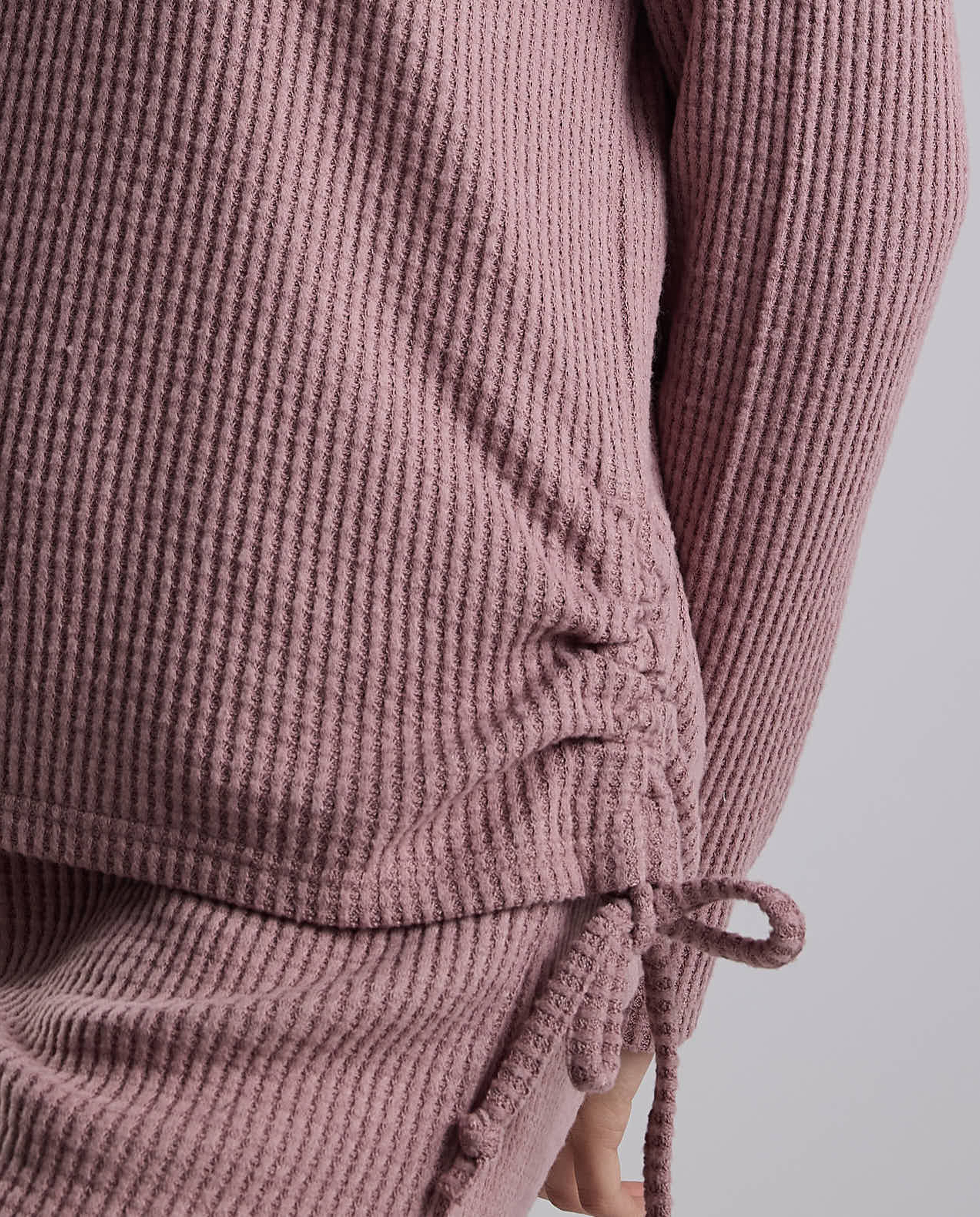 Ribbed Lounge Top with Crew Neck and Long Sleeves