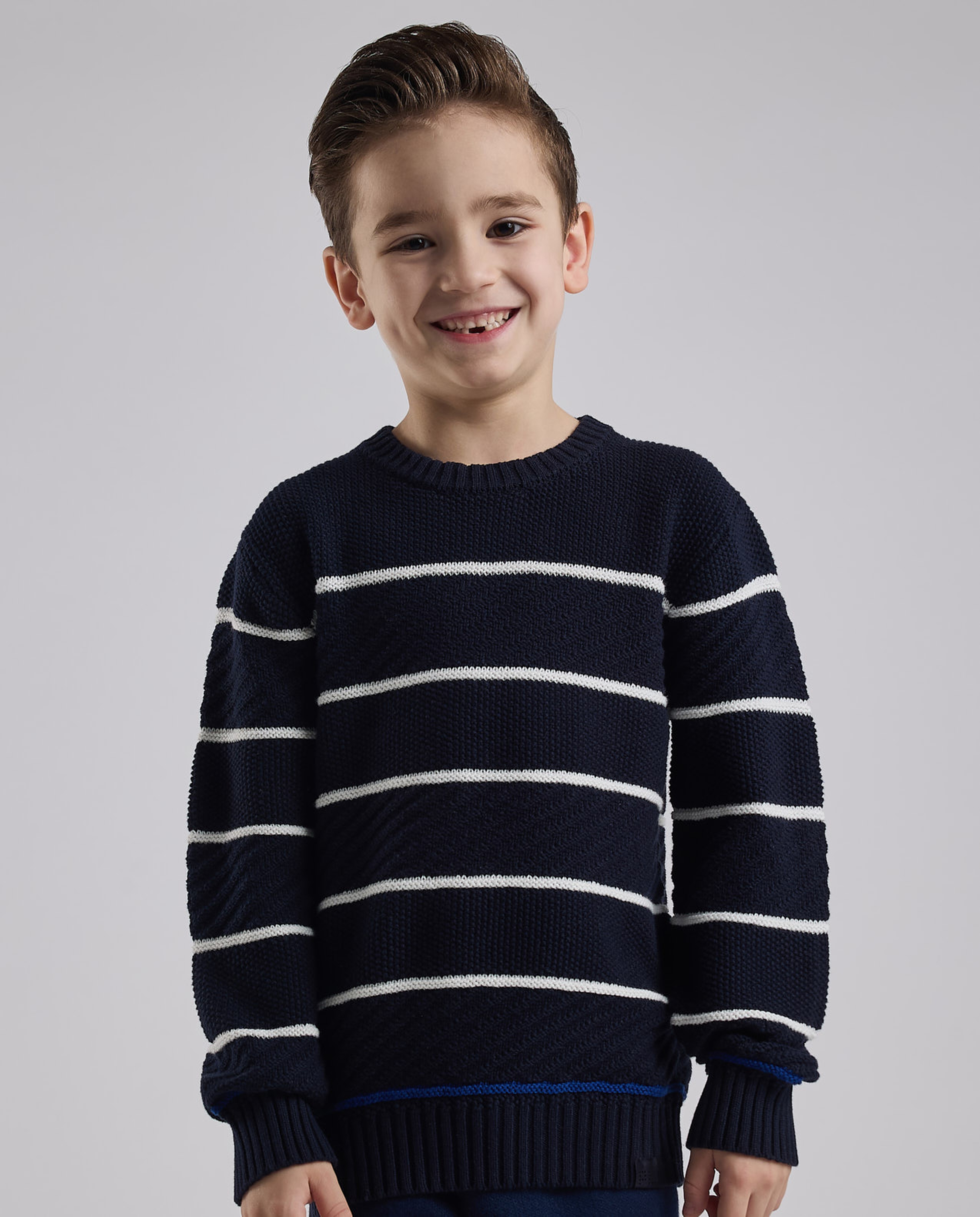 Striped Sweater with Crew Neck and Long Sleeves