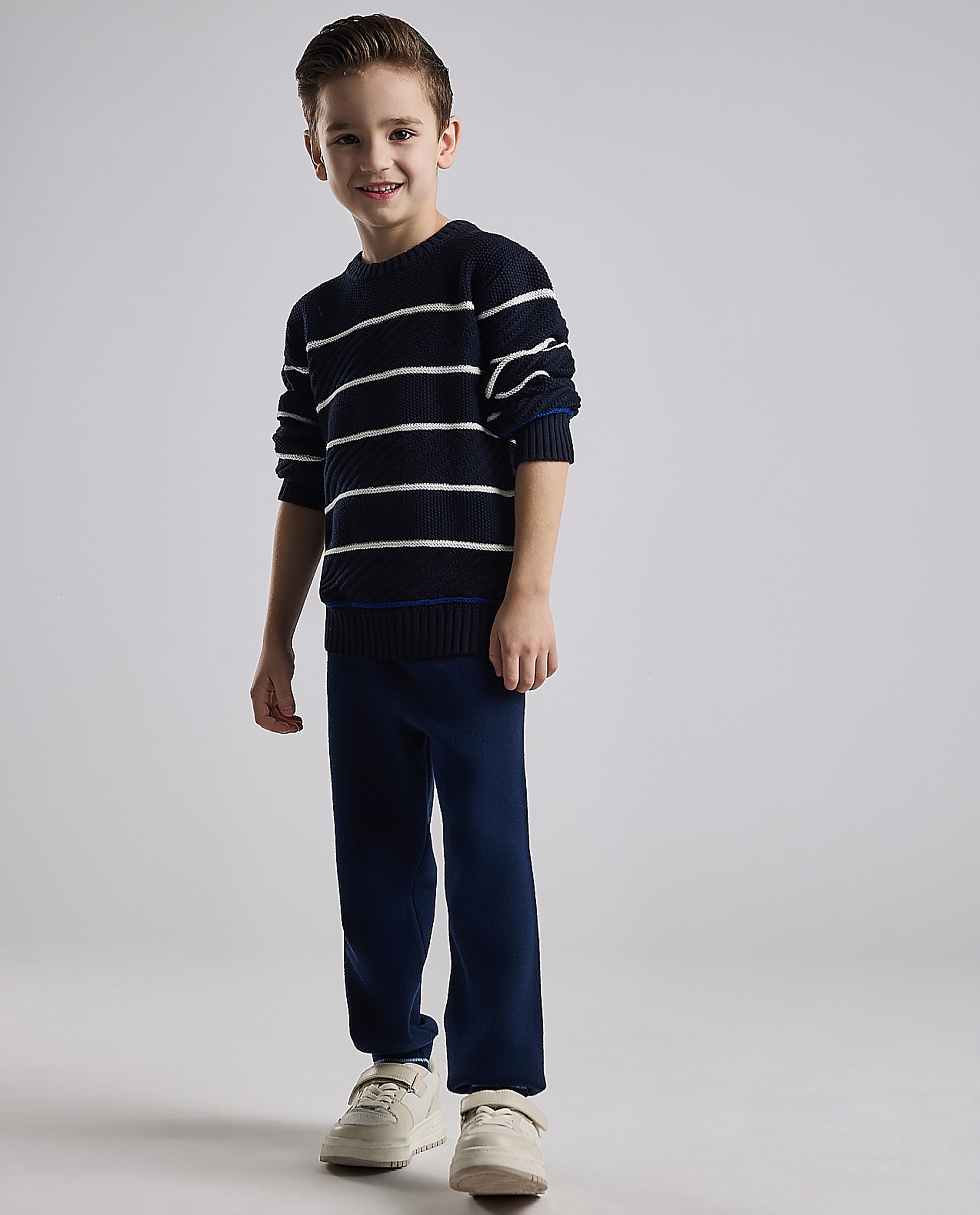 Striped Sweater with Crew Neck and Long Sleeves