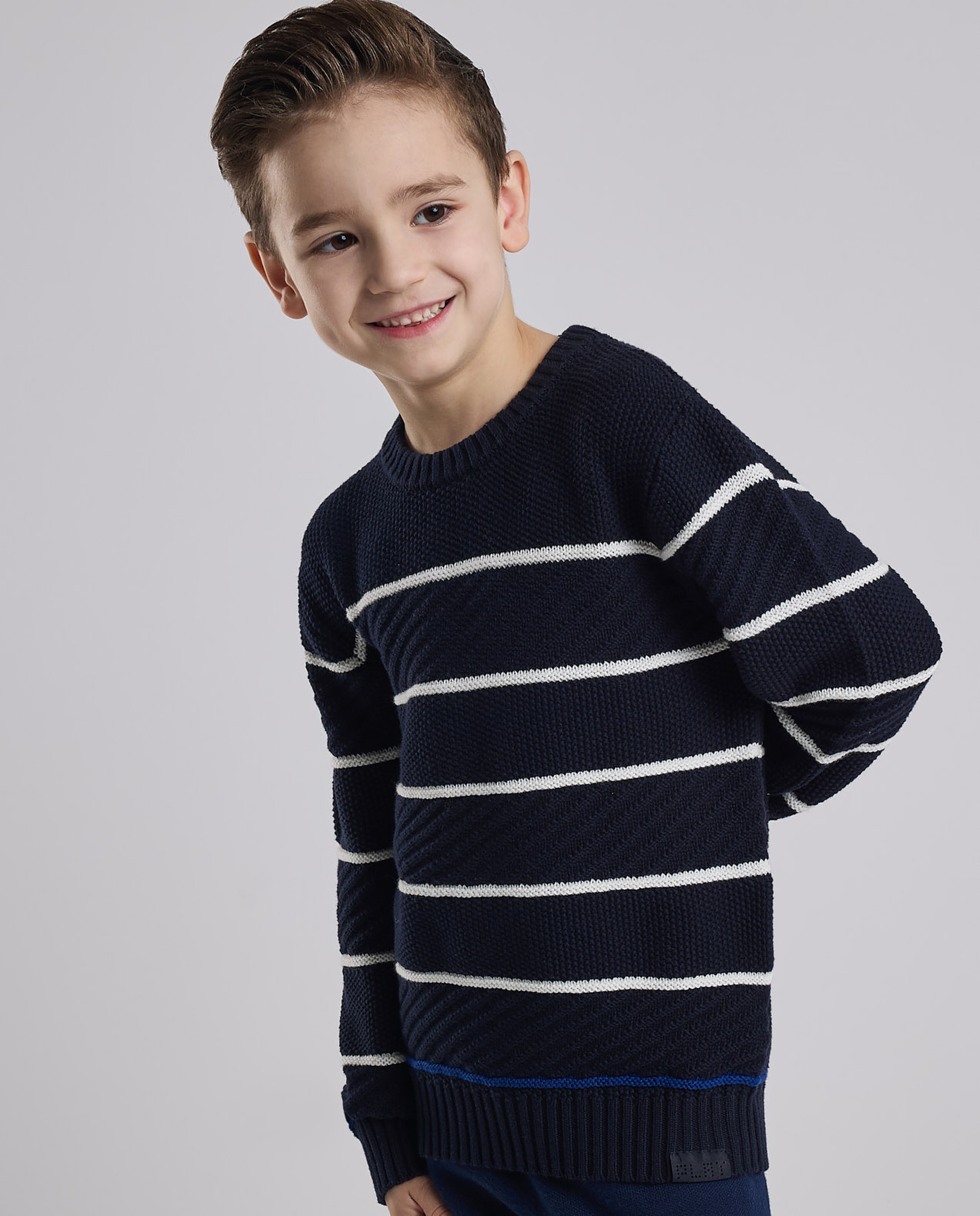 Striped Sweater with Crew Neck and Long Sleeves