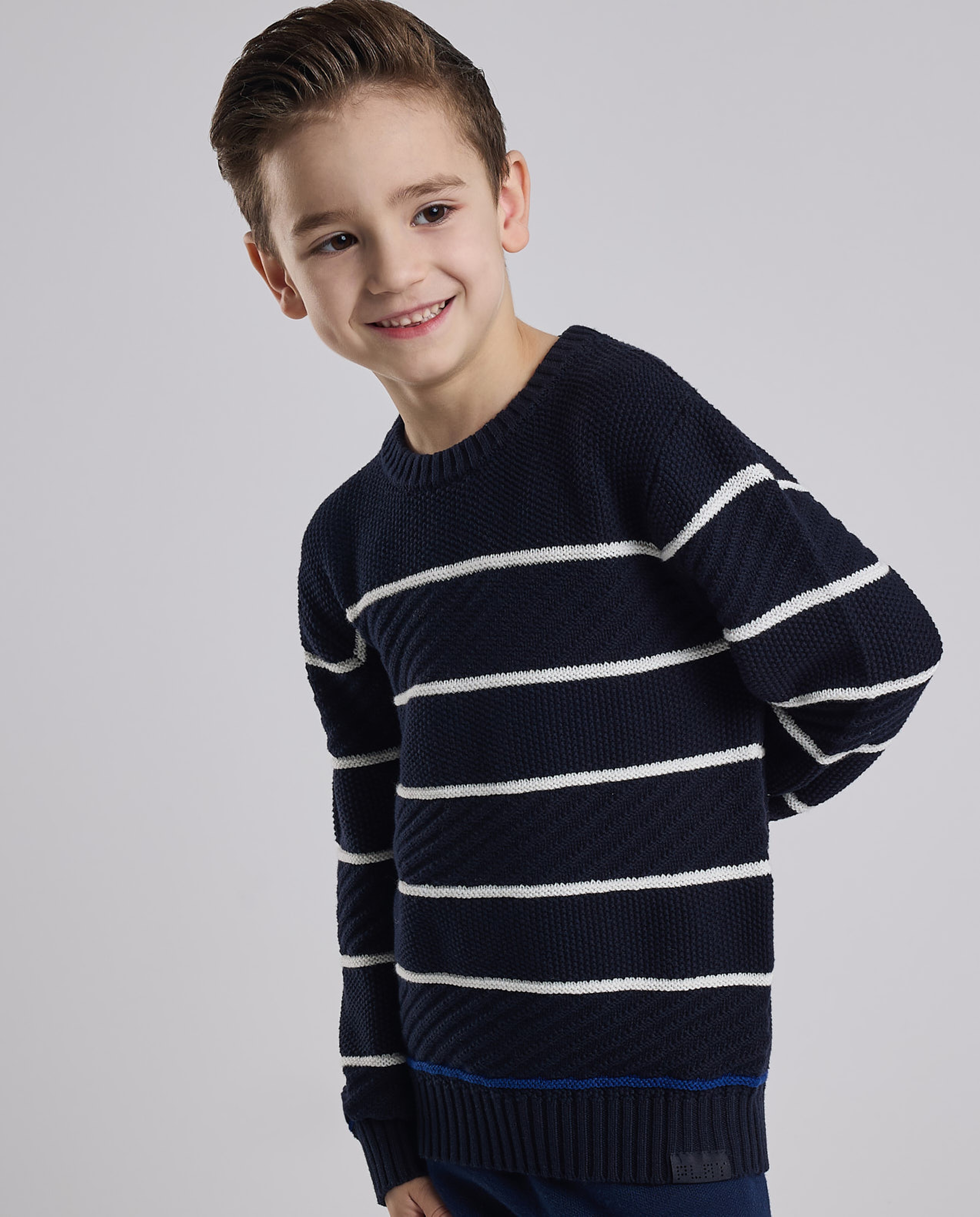 Striped Sweater with Crew Neck and Long Sleeves